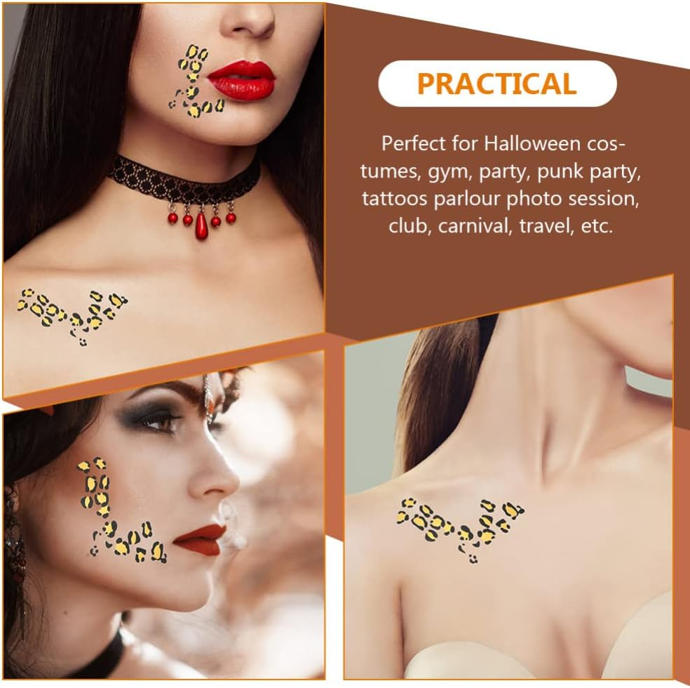 Lurrose Leopard Print Temporary Tattoos Leopard Face Stickers Leopard Makeup Tattoos for Halloween Party Favors, 8 Sheets image number 4