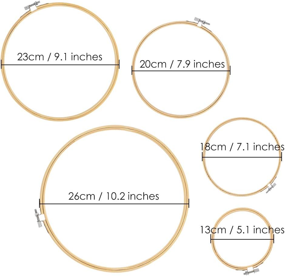 5 Pieces Assorted Sizes Bamboo Hoops Large Embroidery Hoop 5 to 10 Inches Circle Cross Stitch Ring Hoop image number 5