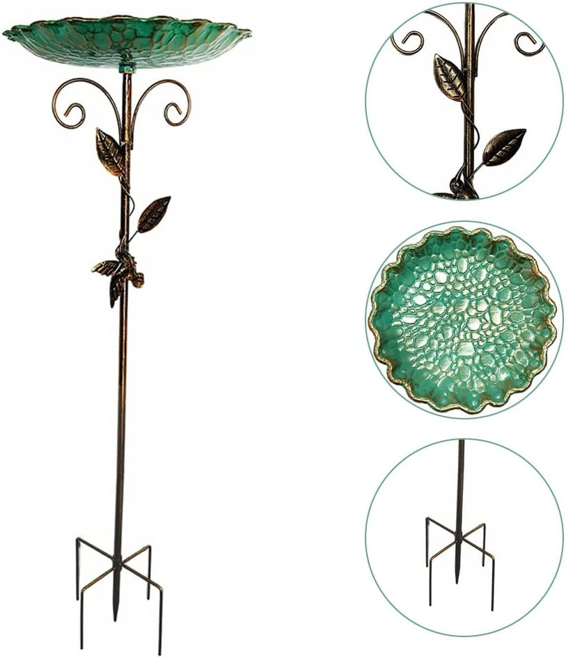 Outdoor Garden Bird Bath,Bird Feeding Basin,Standing Garden Decoration,Metal Avian Feeder Bowl,Detachable Birdie Feeder for Yard Lawn Decor image number 3