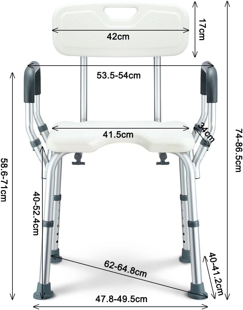 Medical Shower Chair Adjustable Bathtub Tub Bench Bath Seat Shower Stool with Back and Armrests Bathroom for Pregnant Elderly Seniors image number 2