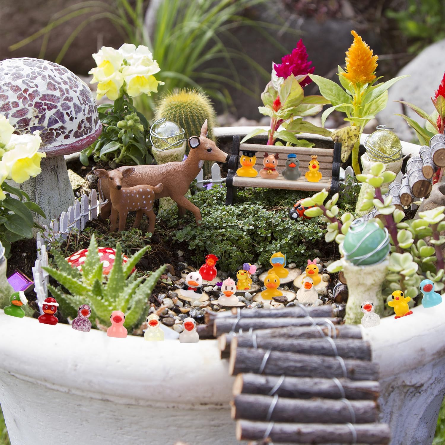 XIHIRCD 36Pcs Mini Resin Ducks, Colorful Miniature Ducks Figurines, Small Ducks Figures, Tiny Animal Accessories for Potted Plants Garden Landscape DIY Christmas Home Decoration image number 1