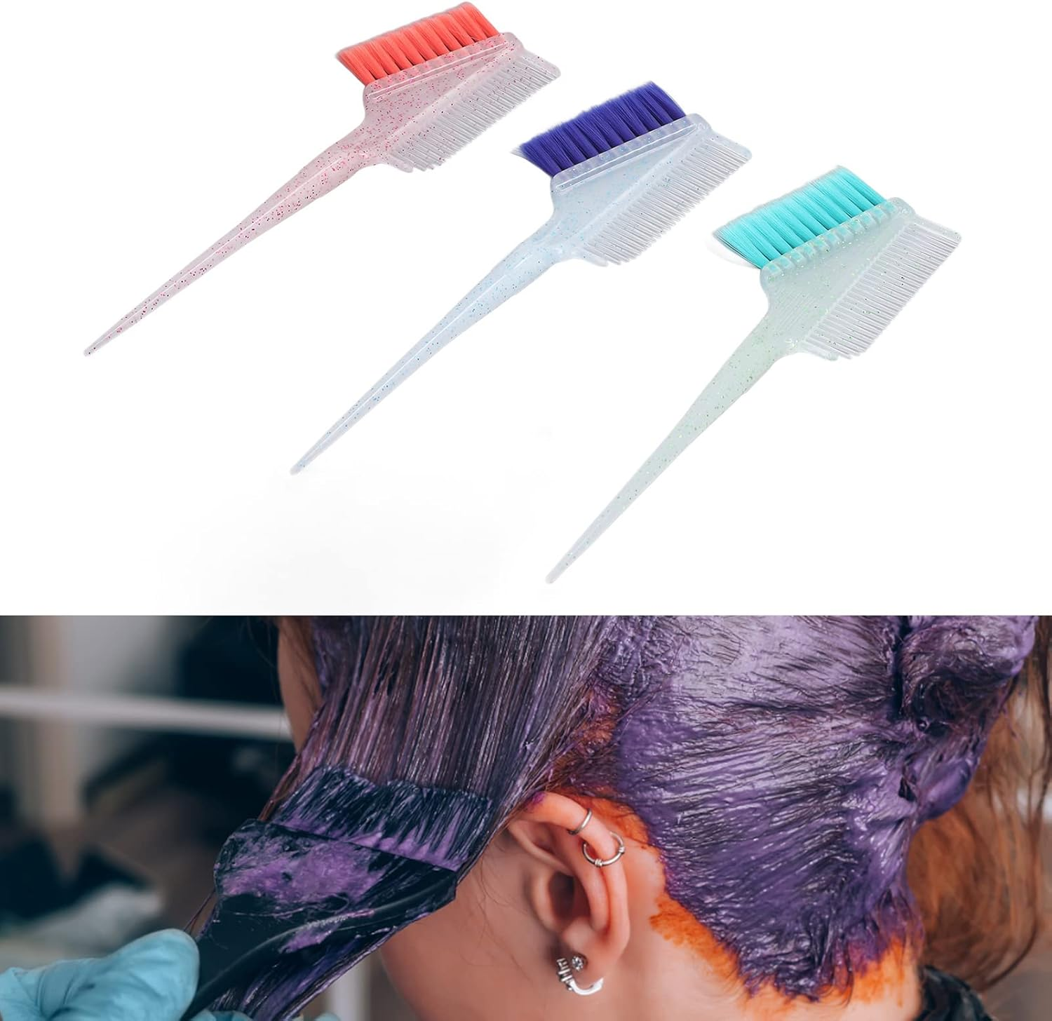 Set of 3 Colouring Brush Set, Hair Colouring Brush for Hair Dyeing, Hair Dye Brush for Applying Hair Colour, Colour Brush for Hairdressing Salon, Brush for Colouring Hair (Double-Sided) image number 3