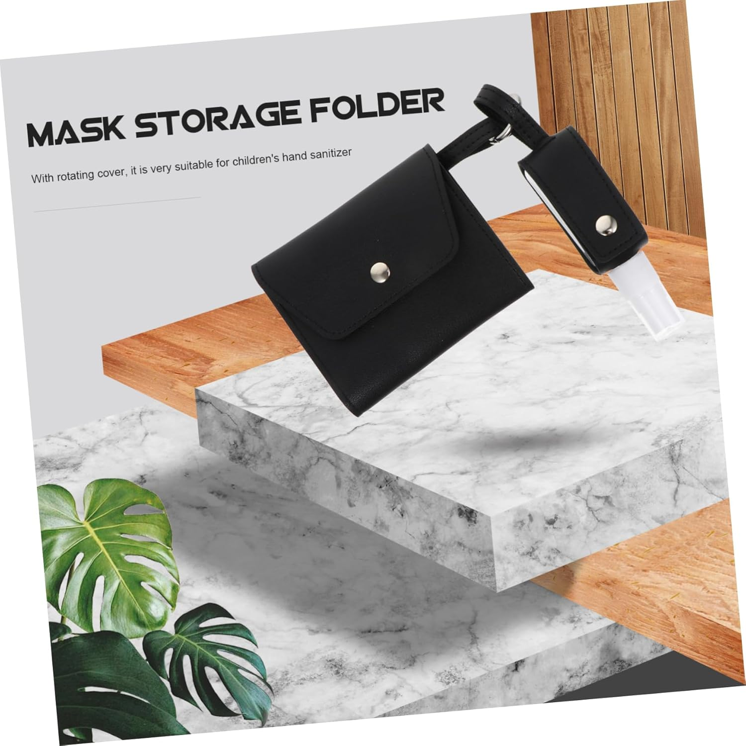 MERRYHAPY Mask Storage Clip Portable Bottle Cover Foldable Mask Holder Keychain Wallet for Travel Toiletries Made of Pu Leather image number 1