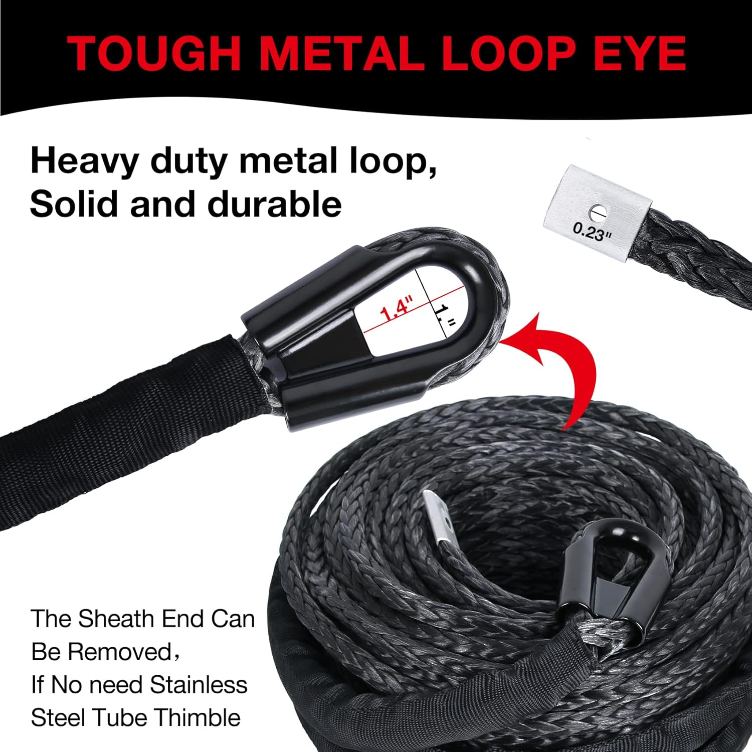 3/8 in X 95 Ft Synthetic Winch Rope with Protecting Sleeve and Thimble, 26,500 Lb Break Strength - Heavy Duty Winch Rope for ATV, UTV, Boat Trailer, Jeep, Quad, Polaris, Winch Cable (Black) image number 7