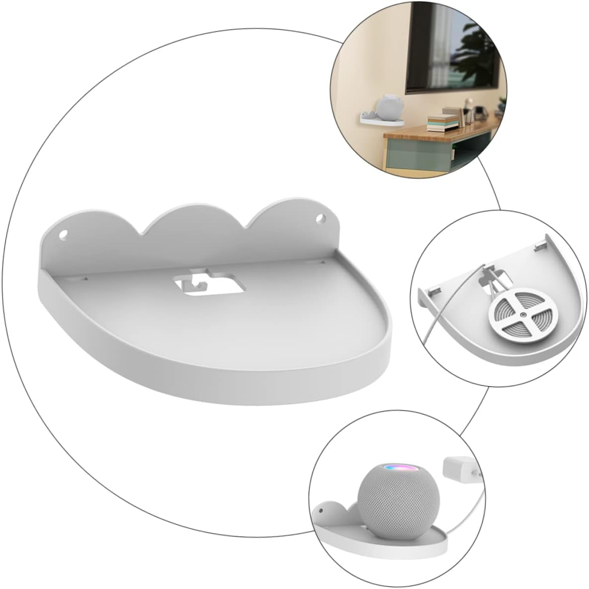 OSALADI Smart Speaker Shelf for Mini Wall-Mounted Audio Rack White Cord for Home Decor