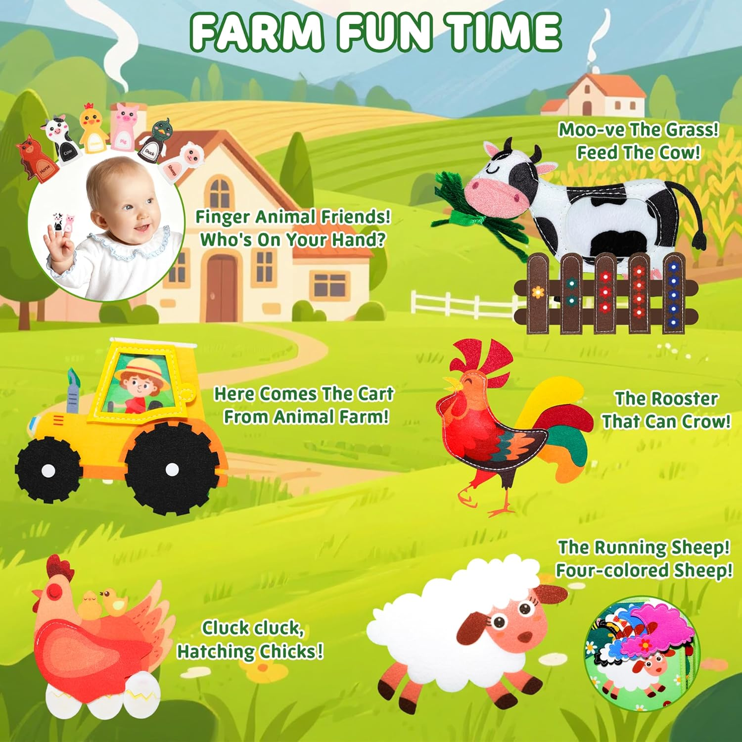 Busy Books Board Toddlers Toys, 20 in 1 Farm Sensory Board Montessori Early Education Learning Toys for Toddlers 1-3, Interactive Activity Book Airplane Travel Toy for Boys Girls 1 2 3 4 5 Years Old image number 6