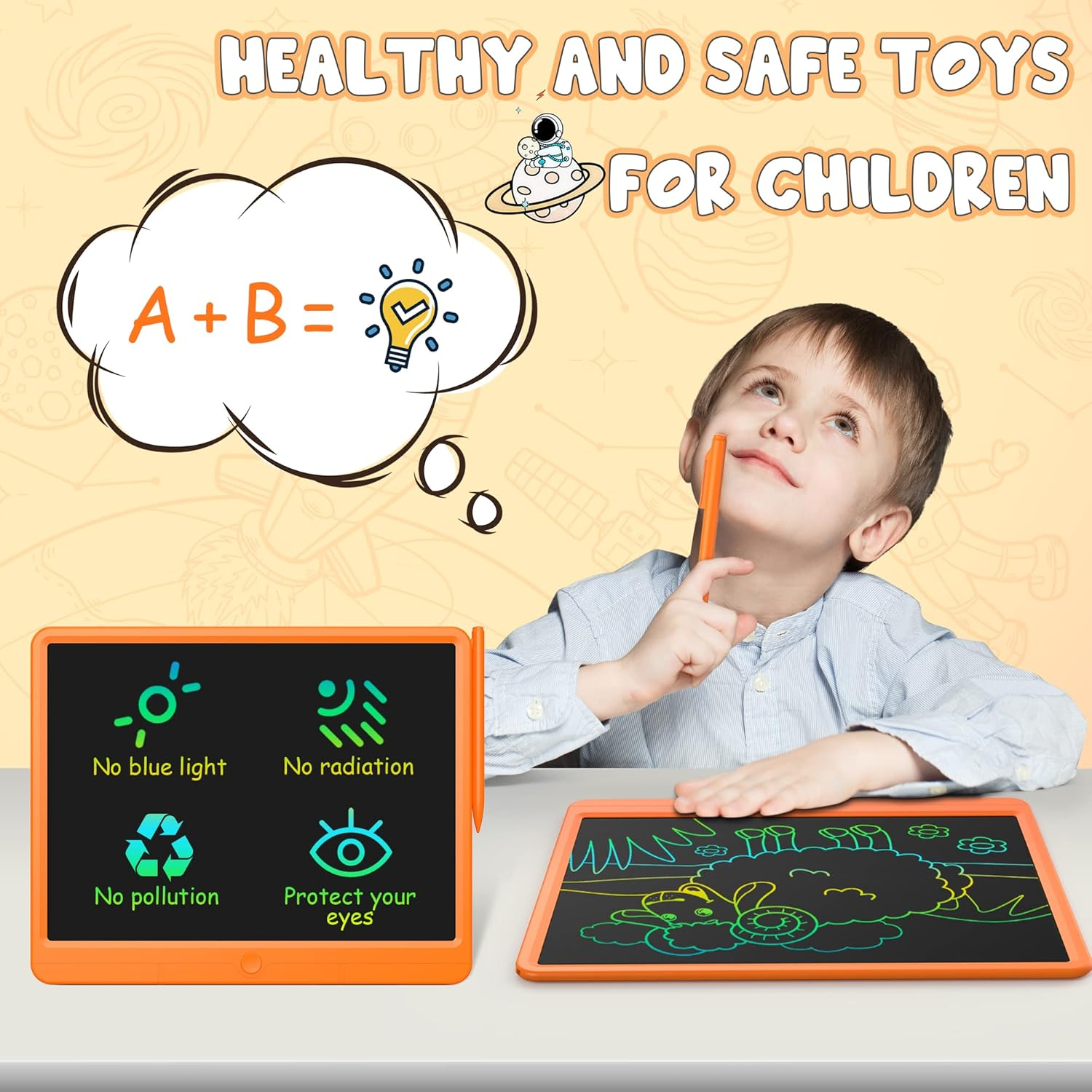 GIGART LCD Writing Tablet, 15 Inches Doodle Board Drawing Pad for Adults & Kids, Electronic Writing Board Drawing Tablet, Educational Toys Gifts for 3-12 Year Old Boys, Girls,Toddler (Orange) - 15"Orange image number 5