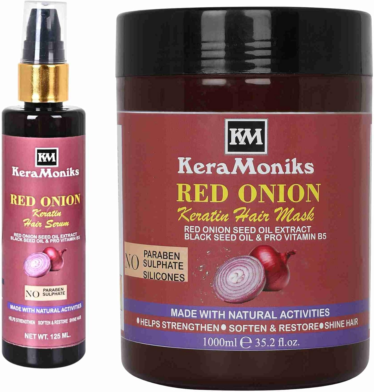 Keramoniks Red Onion Keratin Hair Mask 1000 Ml + Red Onion Keratin Hair Serum 125 Ml (Pack of 2)