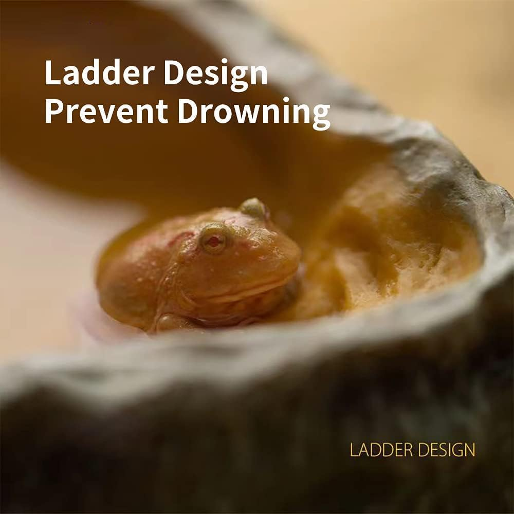 Reptile Water Dish,Resin Reptile Rock Food Feeder Bowl, Water and Food Bowl,Terrarium Decor for Leopard Gecko, Lizard,Spider,Turtle,Scorpion, Chameleon,Hermit Crabs (Yellow, 9 * 6.2 * 2.3Cm)