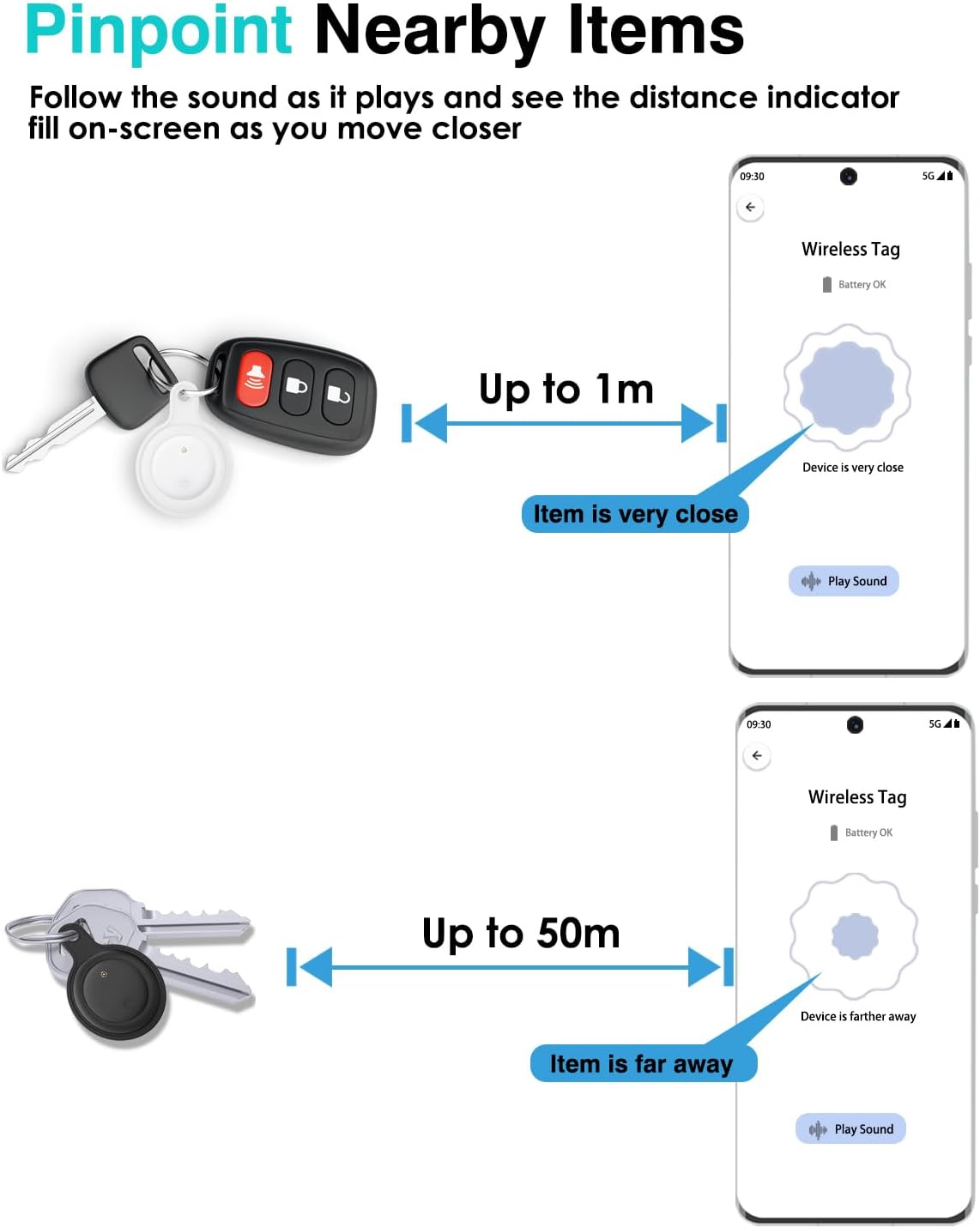 [2 Pack Android Tracking Tag] Bluetooth Tracker for Android Phones. Google Certified Item Locator, Smart Tag for Google Find My Device App. Finder for Keys, Luggage, Suitcase, Backpack-Black+White image number 1