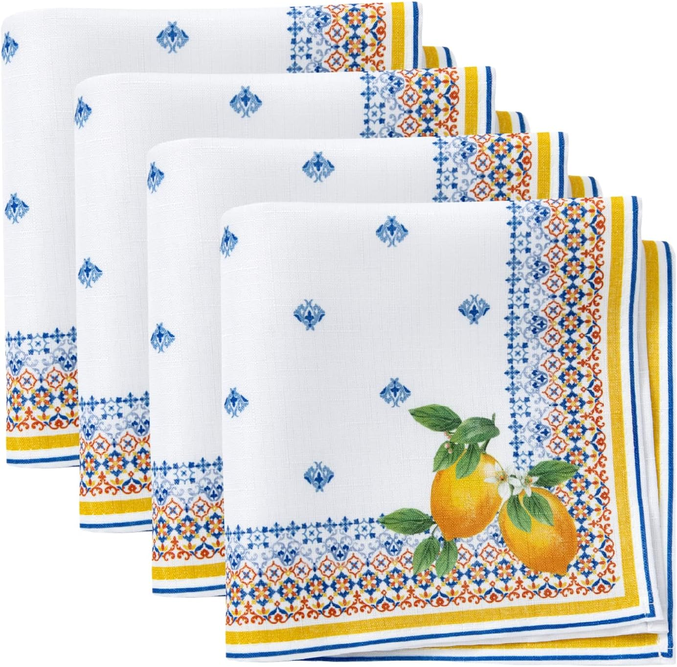 Elrene Home Fashions Capri Lemon Double-Bordered Mediterranean Fabric Tablecloth, Rectangle, 60 Inches X 84 Inches