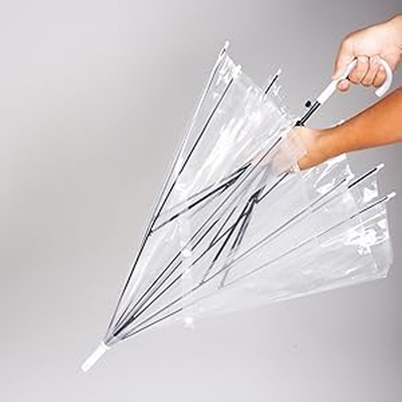 10 Pcs Clear Wedding Umbrellas 37'' Bulk Auto Open Stick Umbrellas Dome See Through/Transparent Umbrella for Wedding,With White J Hook Handle for Bride Bridesmaid/Groomsman Party Photo Rain Ceremony image number 3