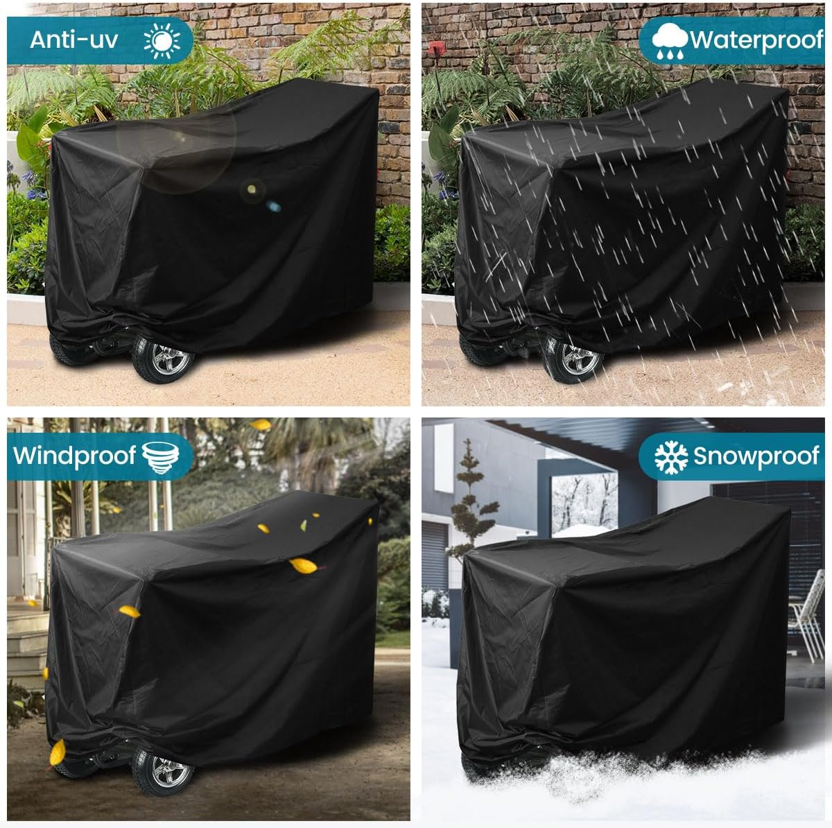 Heavy Duty Mobility Scooter Cover with Storage Bag, 190D Oxford Waterproof, Convenient Mobility Scooter Bag, anti UV Wheelchair Storage Cover (140X66X91Cm)