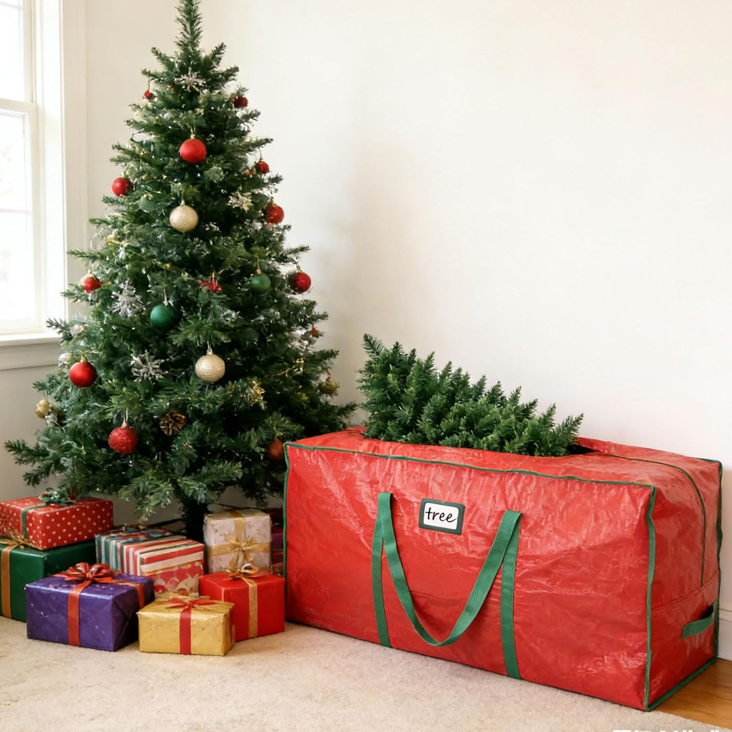 9 Ft Artificial Christmas Tree Storage Bag Container &ndash; Extra Large Heavy Duty Waterproof PE Material Storage Container with Reinforced Handles & Dual Zippers for Artificial Xmas Tree,165 X 40 X 76Cm image number 4