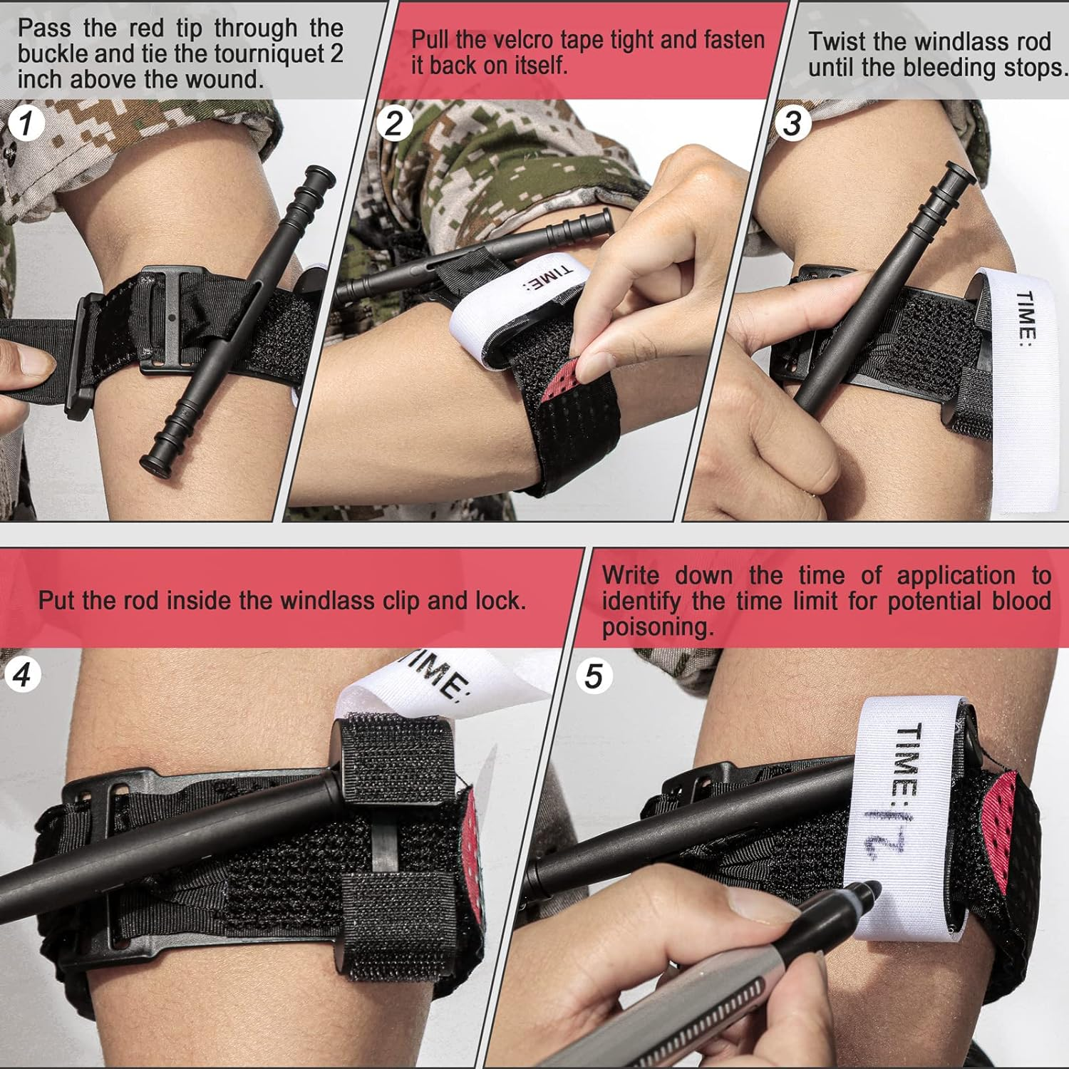 Tourniquets Tactical Tourniquet 12M Skimmed Gauze, First Aid Procedure to Control Blood Loss, Single-Handed Application for Outdoor Emergency Bandage Tourniquet(2-Pack) image number 1