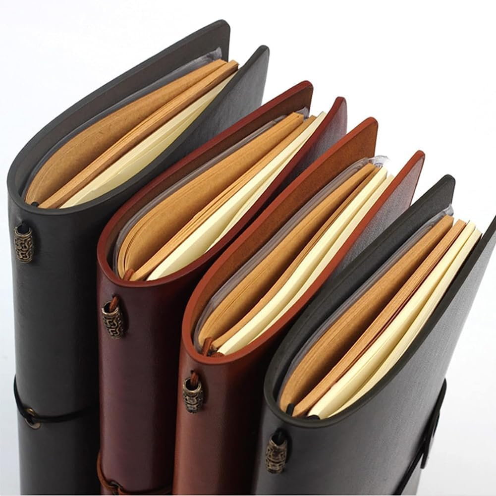 Travel Journal Notebook, Pyhot Vintage Retro Handmade Leather Journal Refillable Note Book with Kraft Paper, Lined Paper and Card Pocket,4.72 X 7.87Inch (Wine) - Brown image number 2