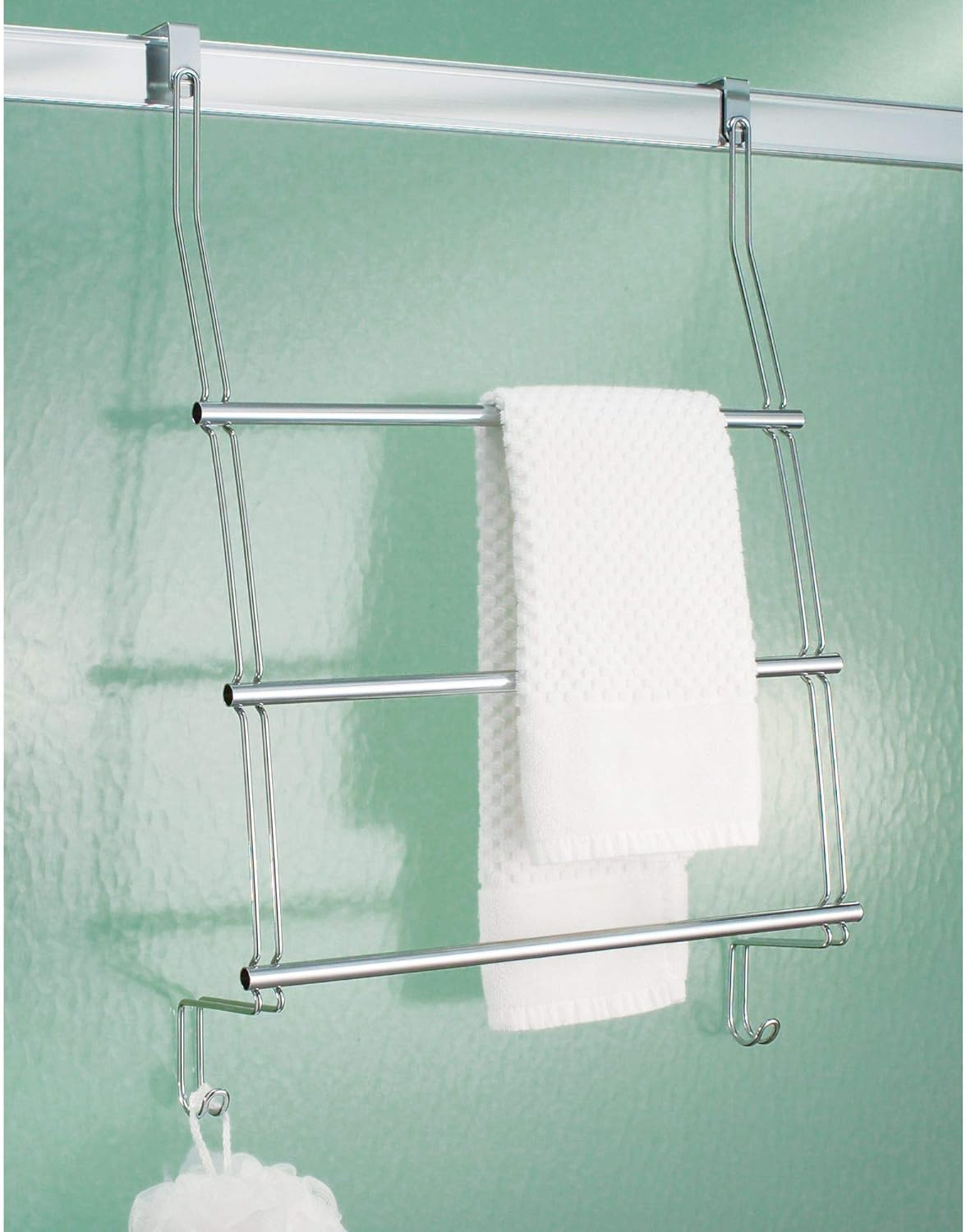 Idesign over the Door Towel Rack with Hooks for Bathroom,Chrome - Bronze image number 1