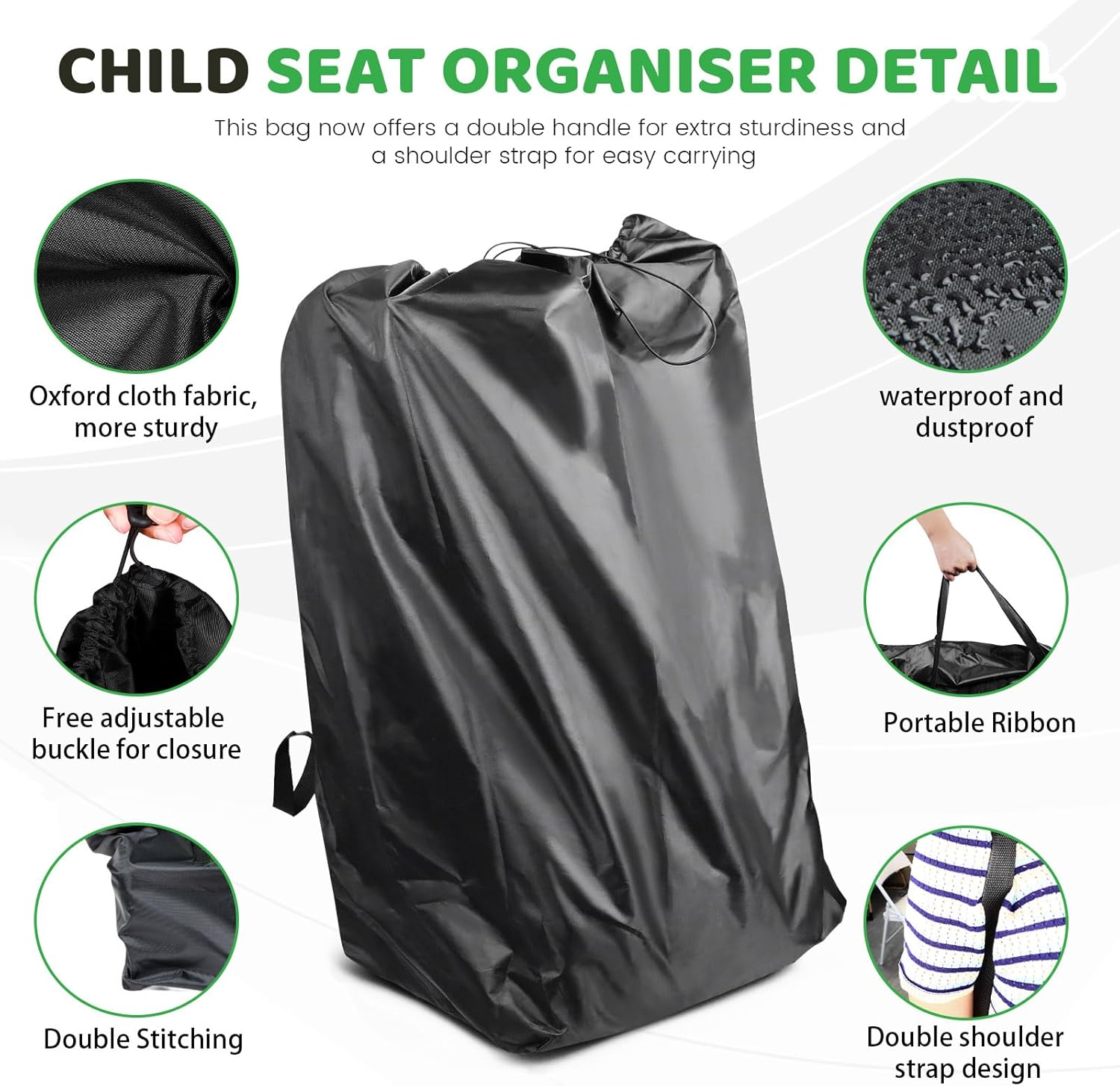 Car Seat Travel Bag, Portable Car Seat Travel Bag for Airplane, Car Seat Bags for Air Travel, Wear Resistant Gate Check Car Seat Travel Bag (Black) image number 3