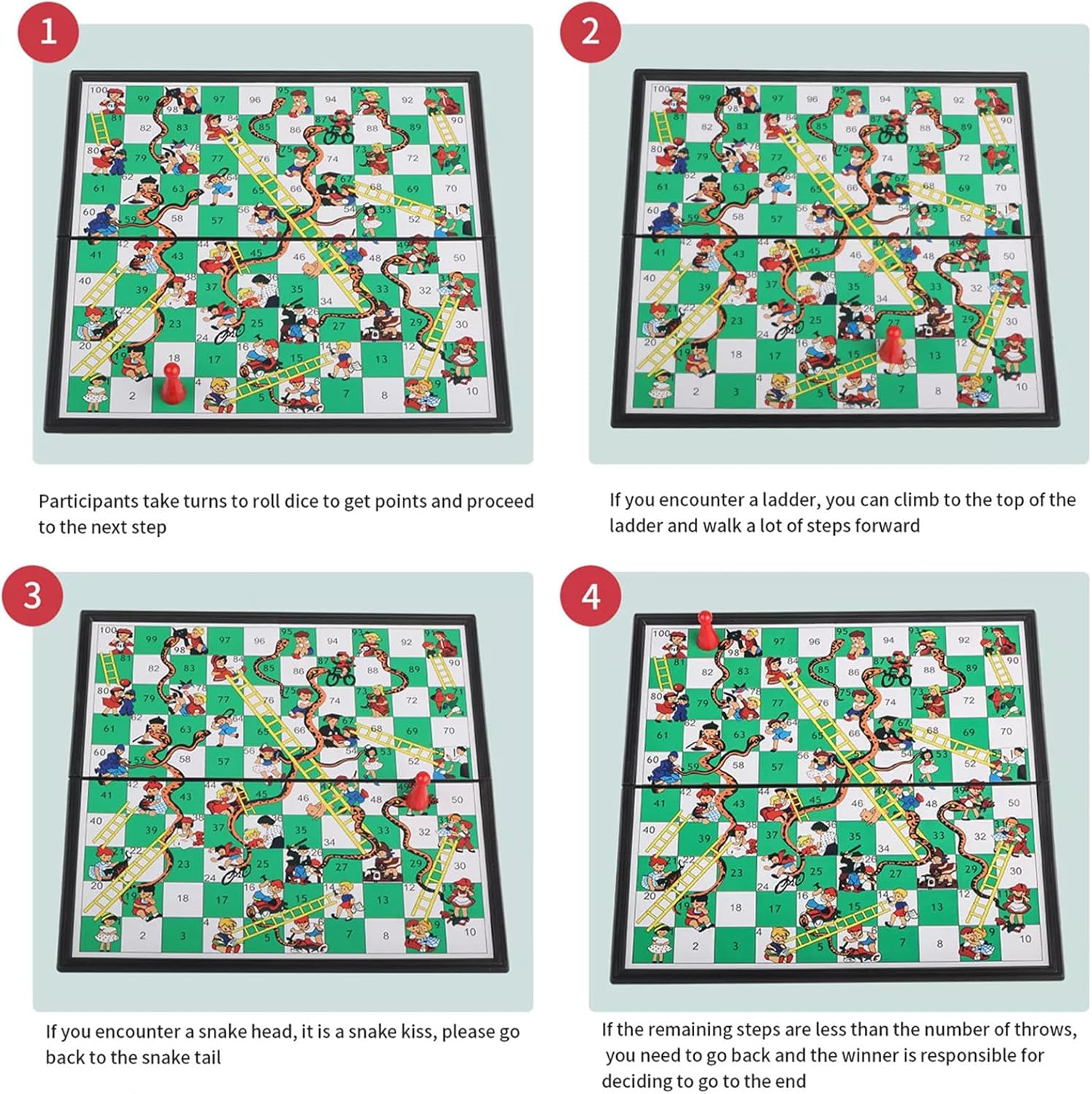 ZUNIPLEX Snakes & Ladders Game with Magnetic Foldable,Small Land-Based Game,Board Game for Kids Beginner Travelling Chess Piece Set with Portable Storage Board image number 3