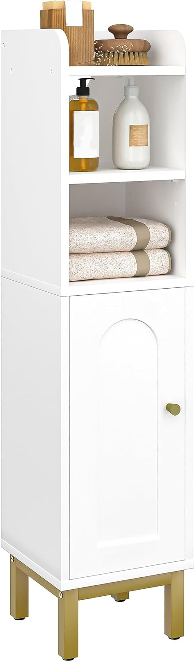 Hzuaneri Bathroom Storage Cabinet, Small Corner Floor Cabinet with Door and Shelves, Narrow Toilet Paper Cabinet, Bathroom Organizer with Adjustable Shelf, for Small Spaces, White BC08203X - Black image number 2