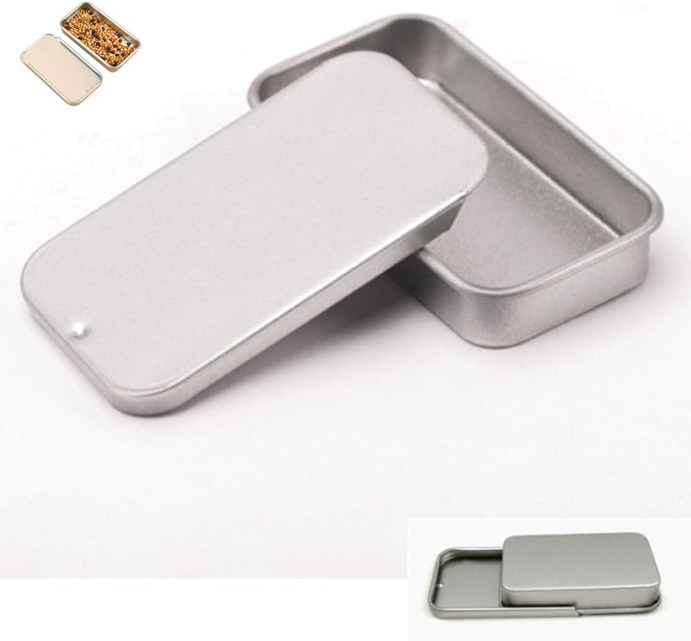 16 Pcs Aluminum Tin Jars, Cuicanfla Small Slide Top Tin Lip Balm Tins with Lids, Cosmetic Sample Metal Silver Rectangular Metal Tins Containers for Lip Balm, Cosmetic,Candles,Salve,Make Up,Eye Shadow image number 1