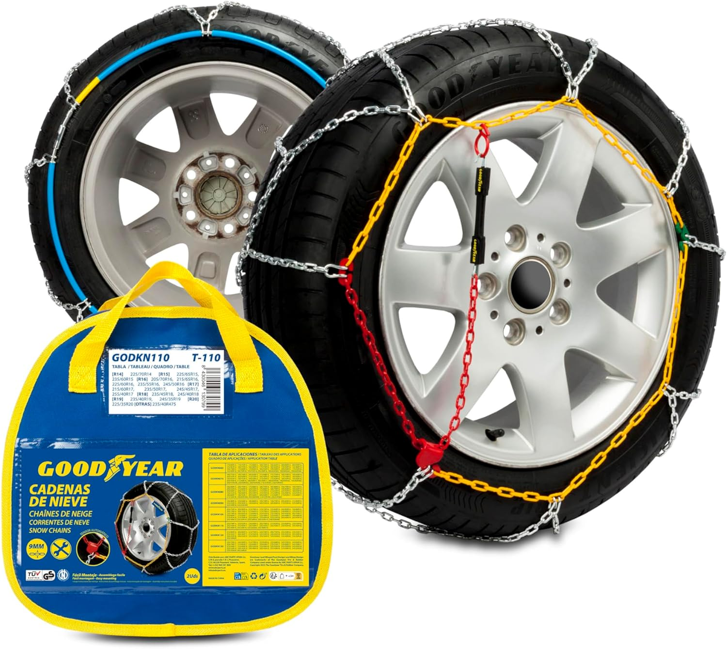 Goodyear Set of 2 X 9 Mm Metallic Car Snow Chains Size 110 with Automatic Tensioner image number 4