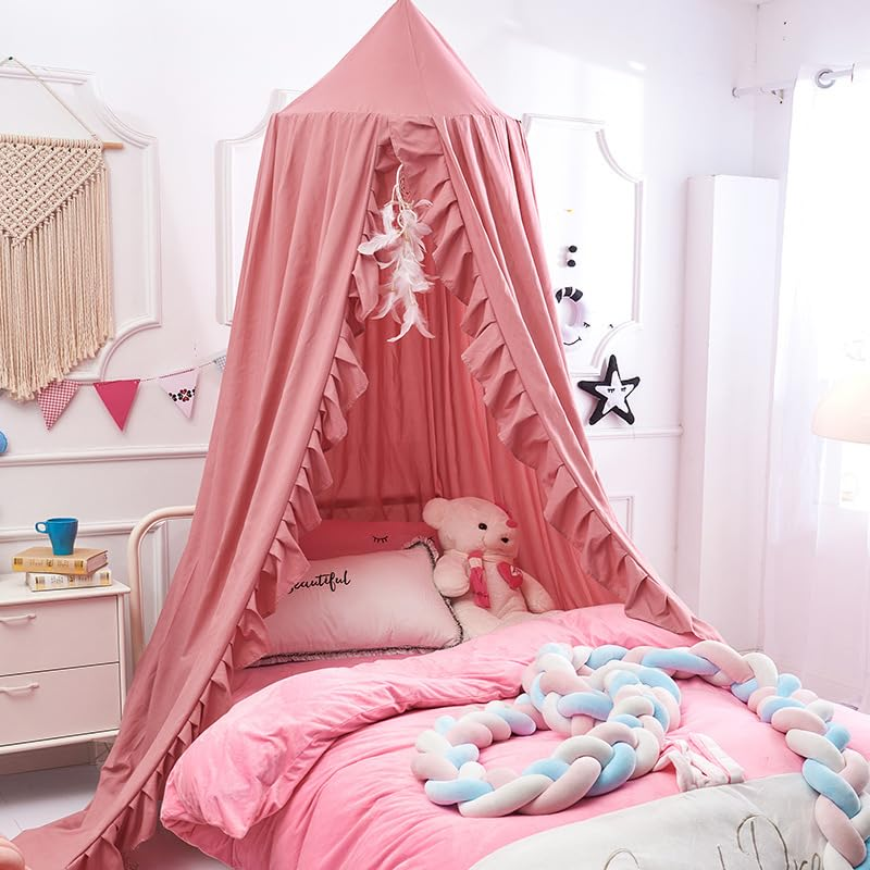 Princess Decor Canopy for Kids Bed, Soft and Durable Bed Canopy for Girls Room Tent Canopy Dreamy Mosquito Net Bedding, Children Reading Canopies Indoor (Deep Pink)