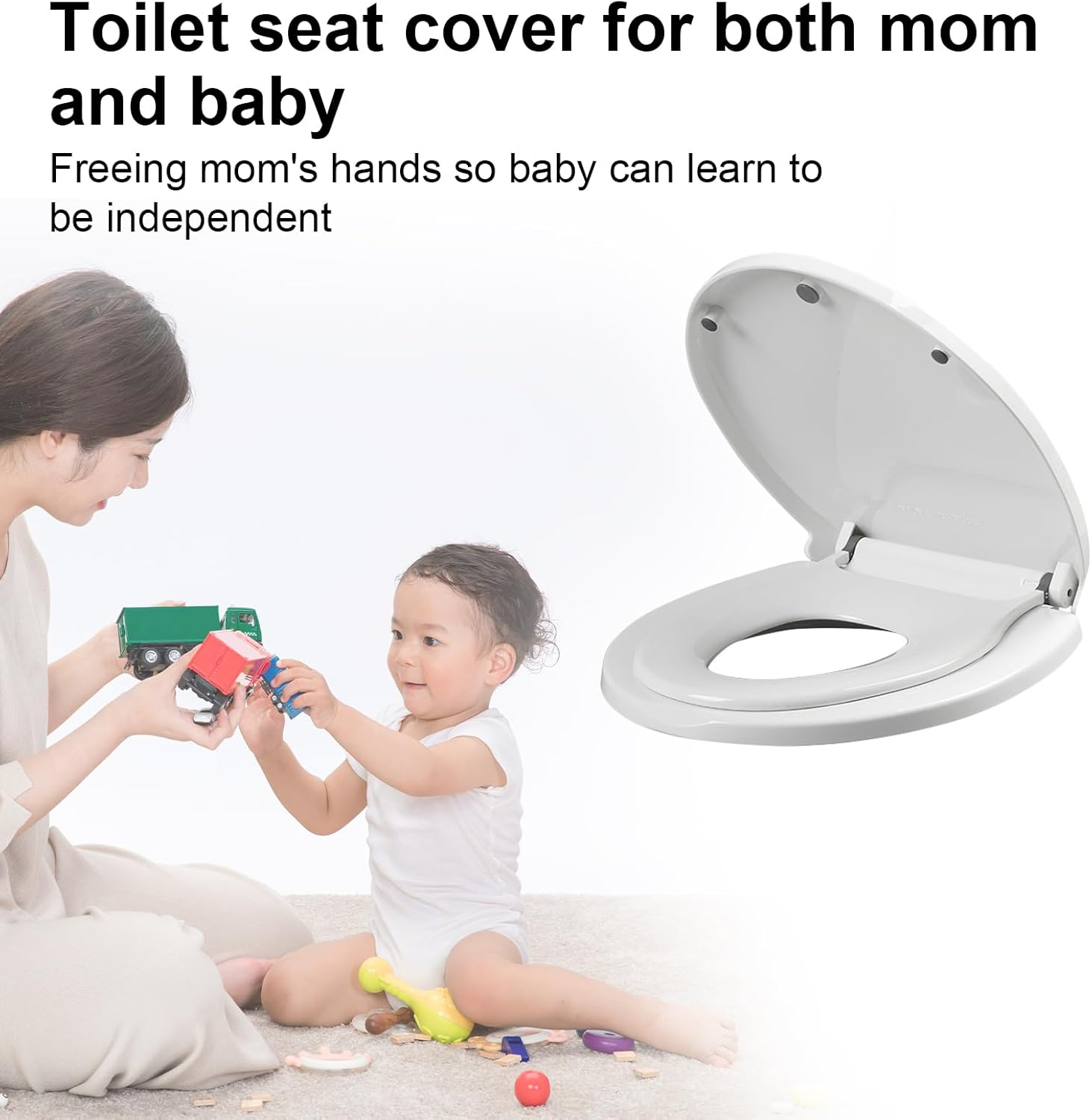 Toilet Seat with Kid Seat, Slow-Close Quick Disassembly anti Slip 2 in 1 Toilet Seat with Cover, Universal PP Toilet Training Seat for Bathroom, Home (Square) image number 2