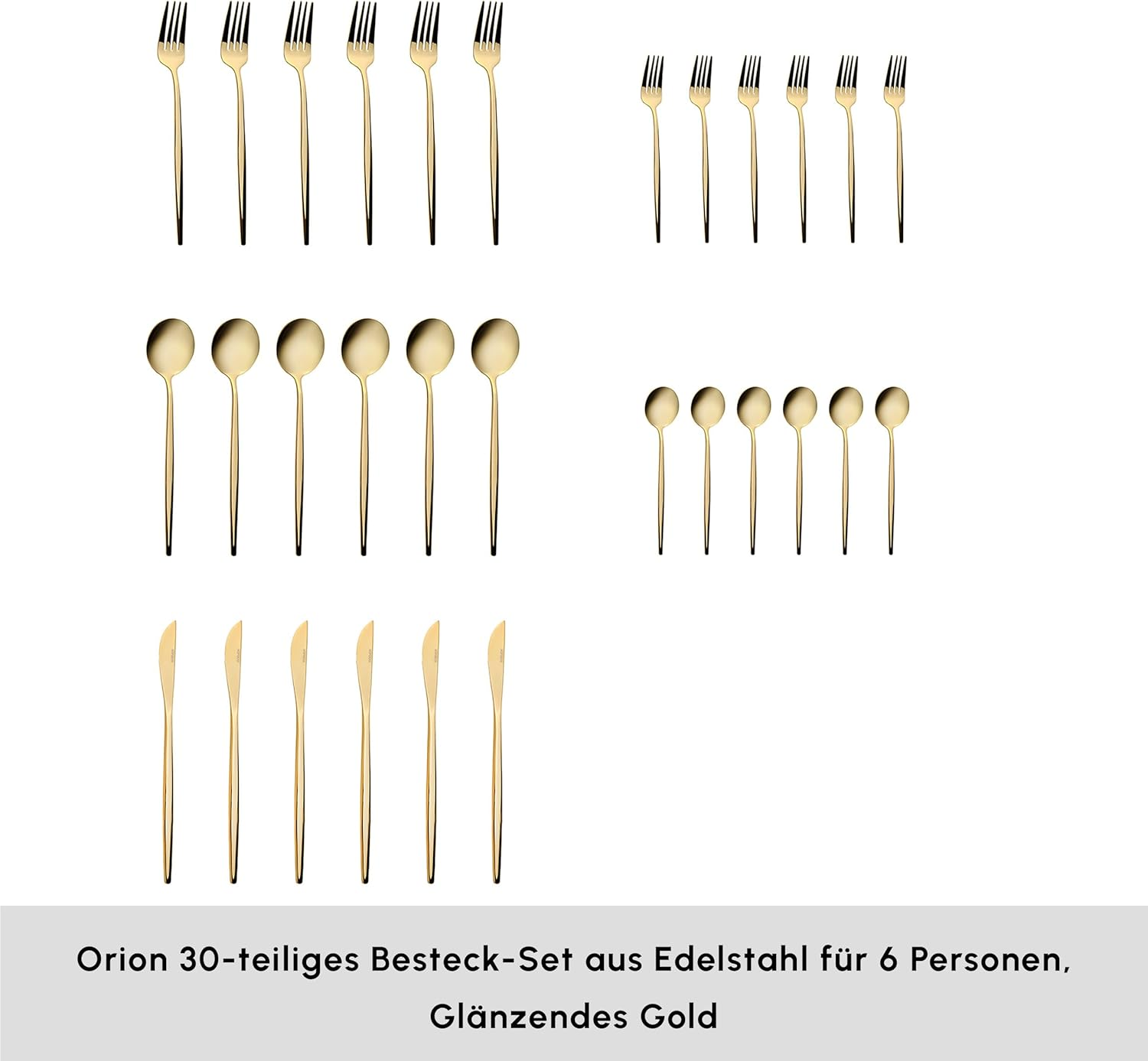 Karaca Orion Shiny Gold 30-Piece Cutlery Set Knives, Forks, Spoons, Cake Forks, Stainless Steel, Cutlery Set, Healthy and Hygienic, Modern Design image number 2
