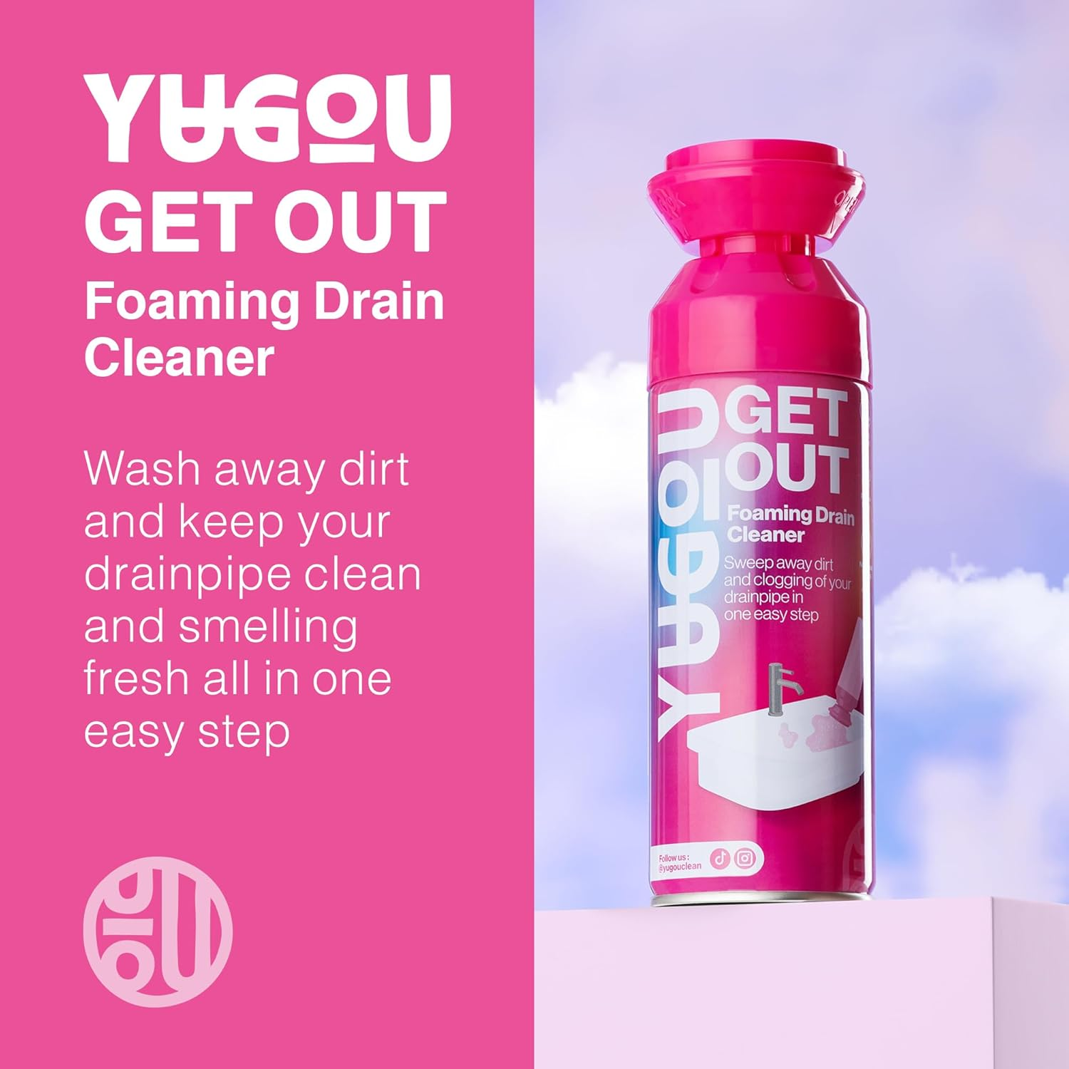 Yugou GET OUT Foaming Drain Cleaner 450Ml - Expanding Drain Foam Cleaner for Sink - Wash Away Dirt & Odour - No Chlorine - Clean & Deodorise - Easy to Use - Refreshing Scent - Use up to 4 Times image number 3