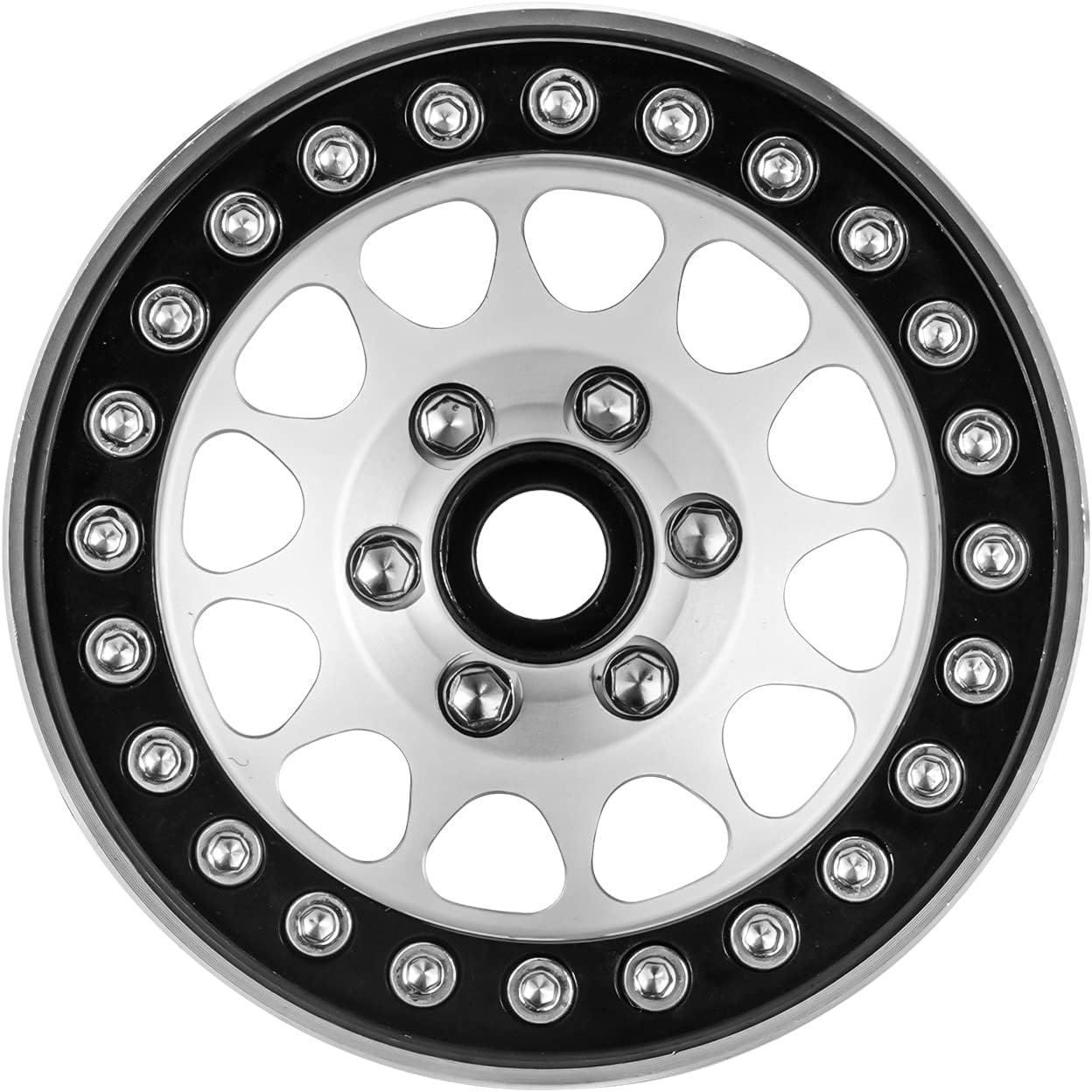 INJORA 1.9 Beadlock Wheel Deep Dish Negative Offset 10.4Mm Wheel Rim for 1/10 RC Crawler Auto Axial SCX10 90046 AXI03007 TRX4 VS4-10 Gen8 MST Cfx(Black＆Sliver) - Black image number 2