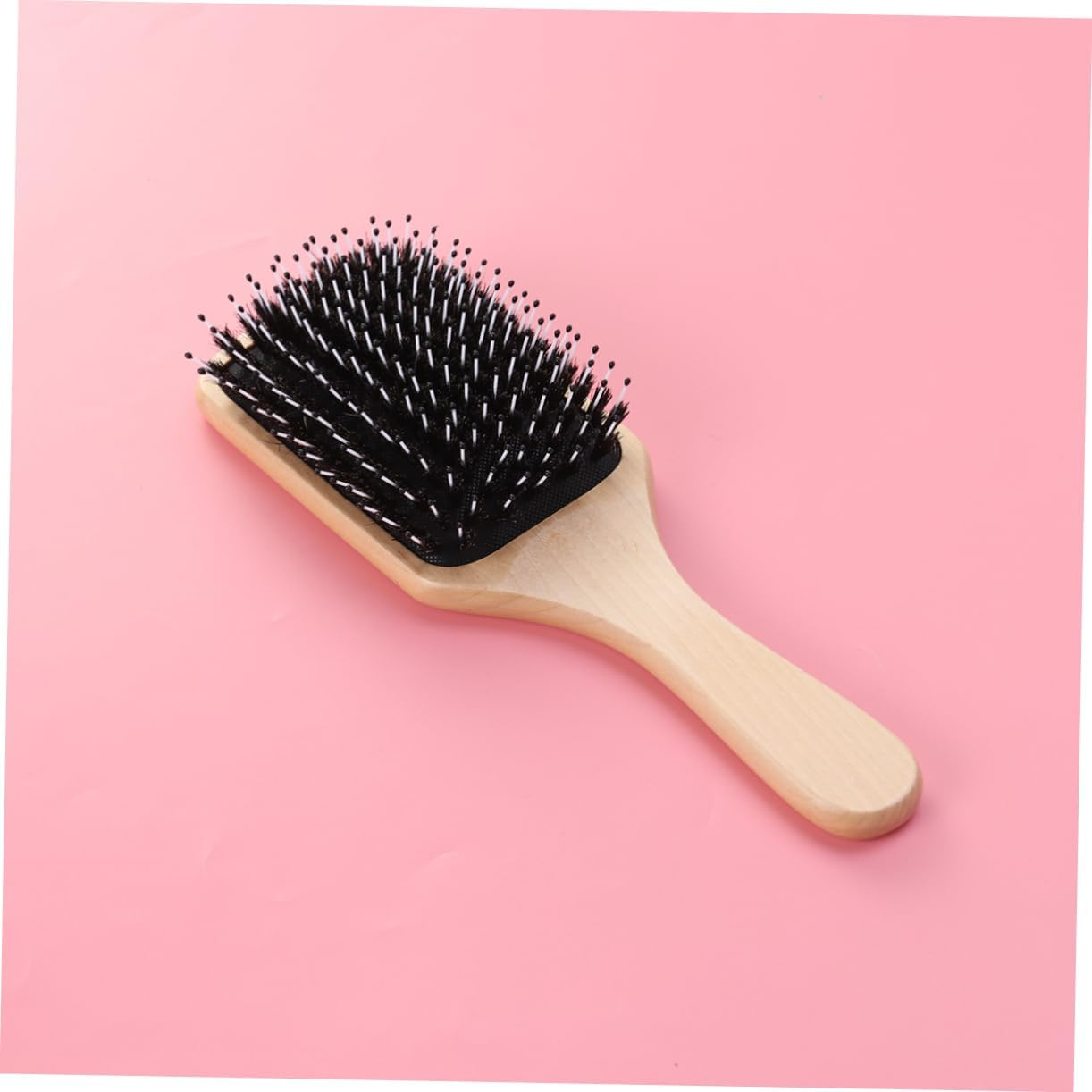 Natural Boar Bristle Paddle Hairbrush with Cushion Pad, Wooden Styling Hair Brush for Curly Wavy Thick Hair, Scalp Massaging Detangler Suitable for Women and Men image number 4
