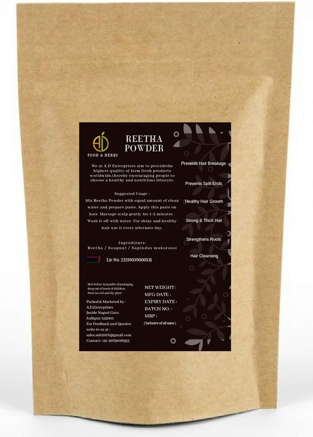A D Food & Herbs Natural Organic Reetha Powder (1 Kg) image number 2