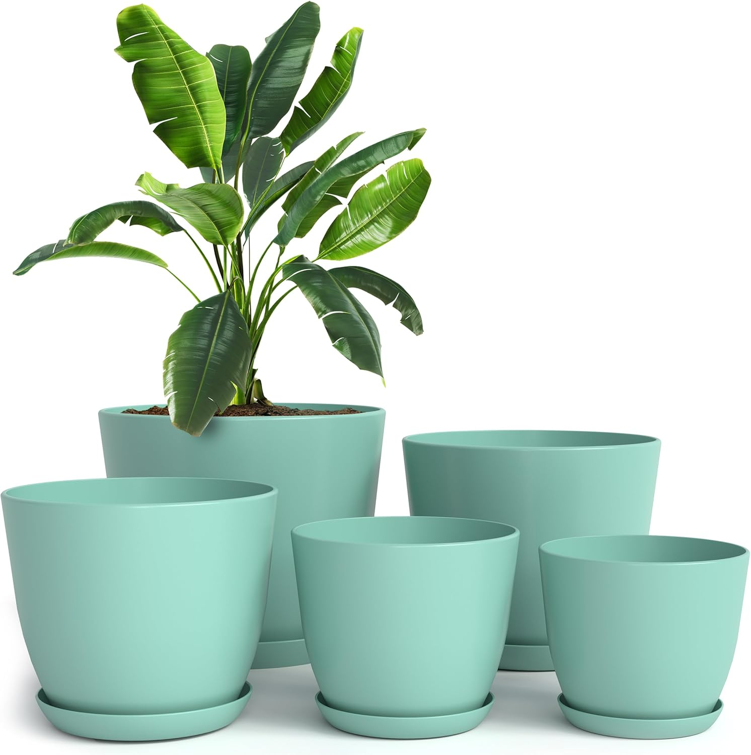 Utopia Home - Plant Pots Indoor with Drainage - 7/6.6/6/5.3/4.8 Inches Home Decor Flower Pots for Indoor Planter - Pack of 5 Plastic Planters for Indoor Plants, Cactus, Succulents Pot - White