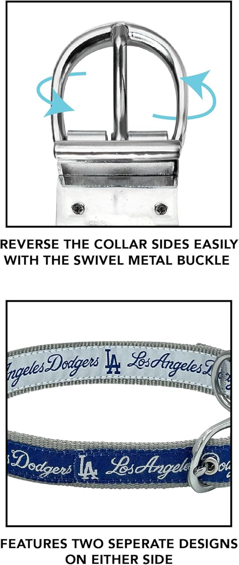 Pets First Los Angeles Dodgers Reversible MLB Dog Collar. Premium Home & Away 2-Sided Pet Collar Adjustable with Metal Buckle. Your Favorite Baseball Team a Unique Design on Each Side, LAD-3280-MD, M image number 2