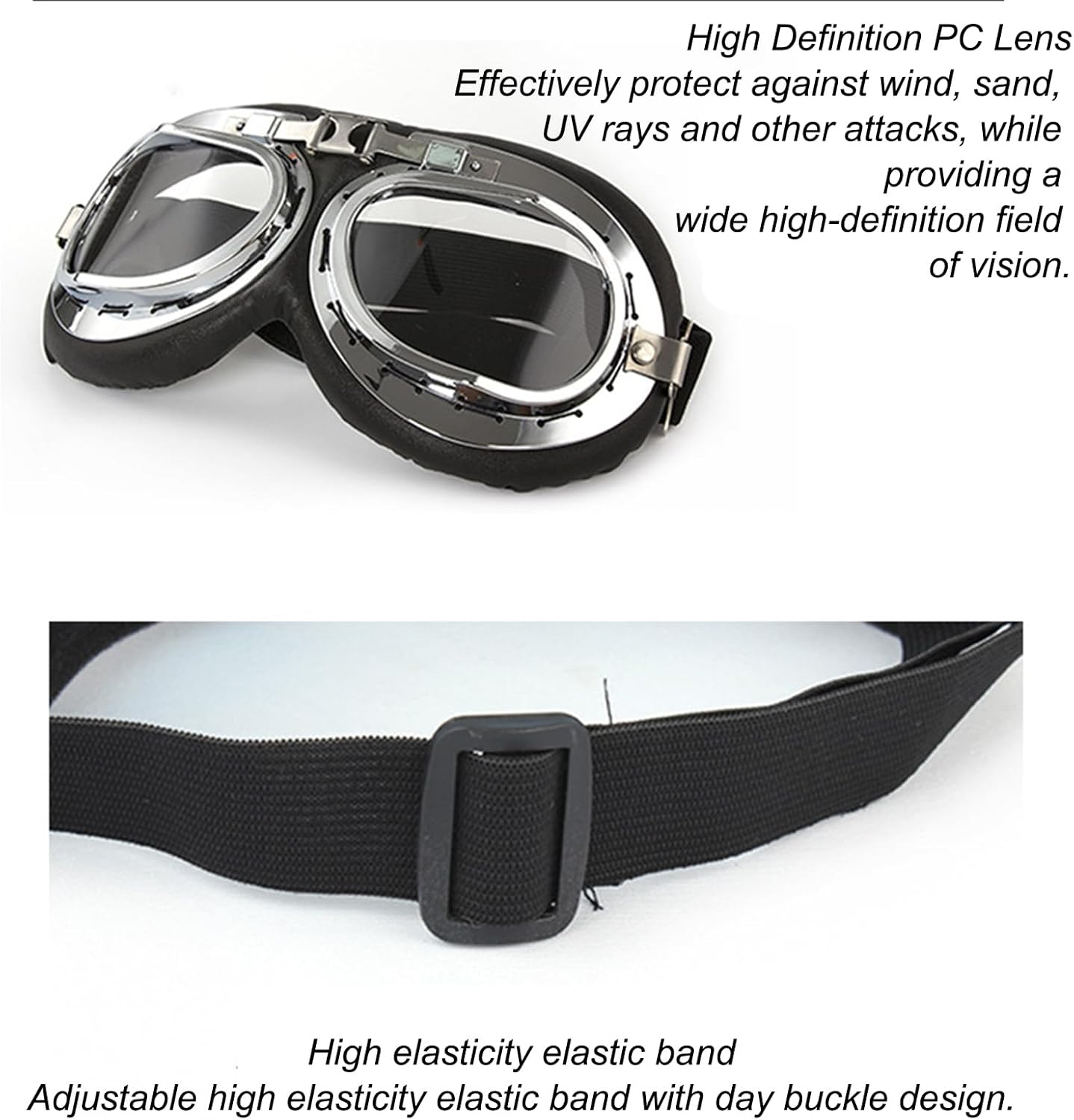 Atv Goggles, Vintage Motorcycle Riding Glasses for Pilot, Outdoor Eyewear with Adjustable Straps, Dustproof Motorcycle Goggles over Glasses for Motorcycle - Silver image number 6