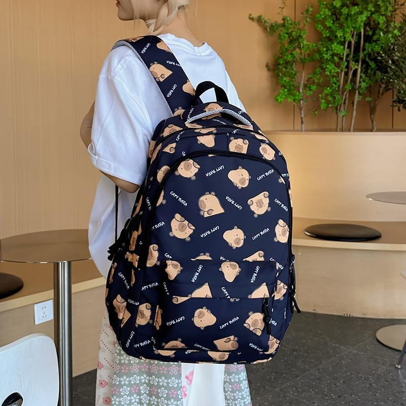 Kawaii Capybara Backpack &ndash; Large Cartoon Backpack with Flap, Fun Ita Bag for Capybara Lovers - Light Brown image number 3