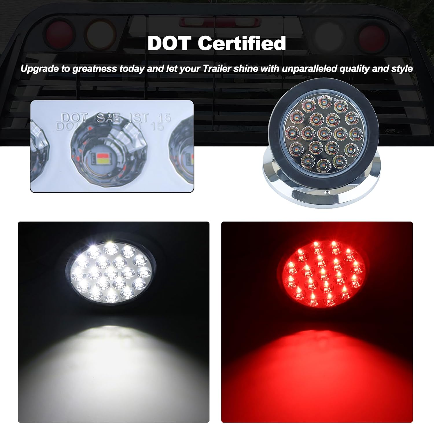 Xtraglow 4 Inch round Dual Revolution LED Tail Lights Red Stop Turn Tail Lights and White Backup Reverse Lights Kit for Truck Trailer RV Jeep with Rubber Grommet Chrome Plated Brim IP67 Waterproof image number 2