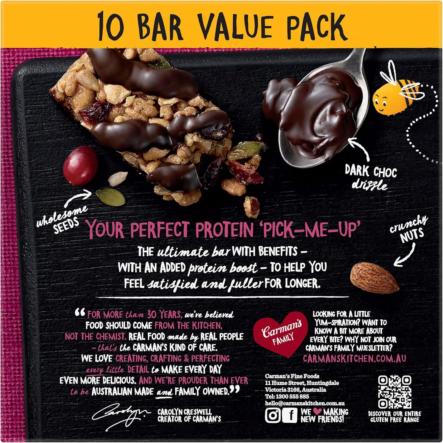 Carman'S Dark Choc & Cranberry Protein Bar Value Pack 10X40G image number 1