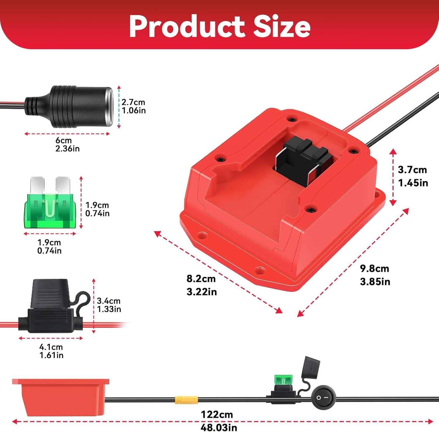 Car Jumper Cables for Milwaukee 18V M18 Batteries Car Jump Starter with Adapter Charger Cigarette Lighter Alligator Clip Fuse for Jump Starting Dead or Weak Cars Batteries (122CM) image number 1