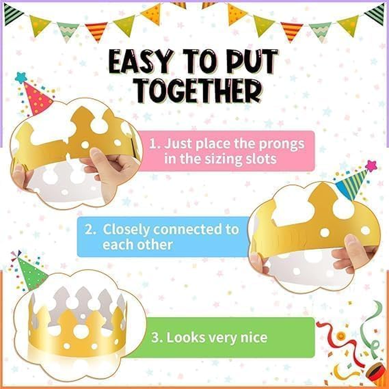 32Pcs Gold Paper Crowns, Birthday Crowns for Kids, Paper Prince Princess Crown Foil Party Crown Hat Cap for School Classroom Baby Shower Birthday Party Supplies