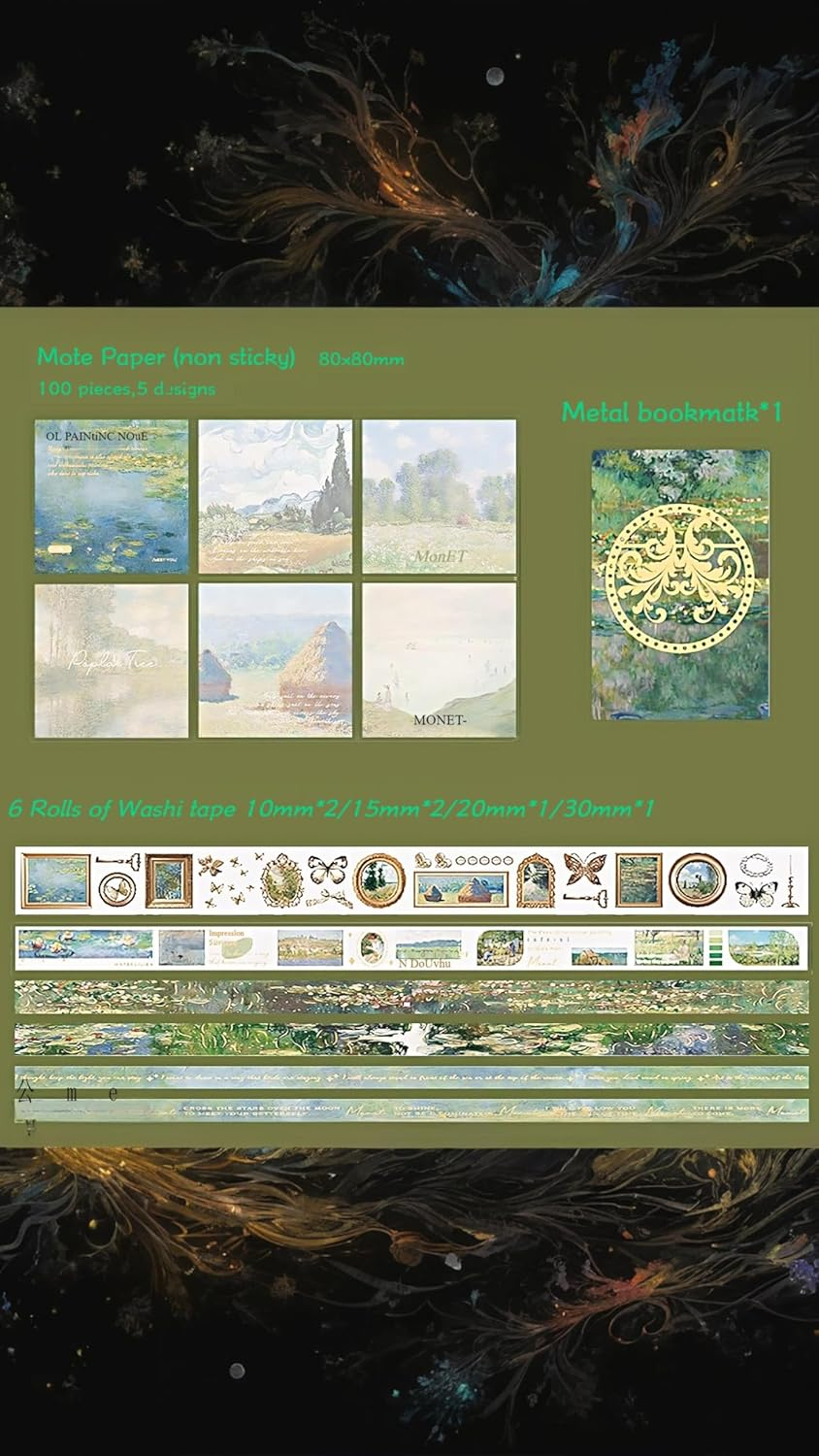 Honwor Vintage Monet Garden Aesthetic Scrapbook Kit - Art Stickers, B6 Notebook, & Supplies for Bullet Journals & DIY Craft Decor Gifts image number 5