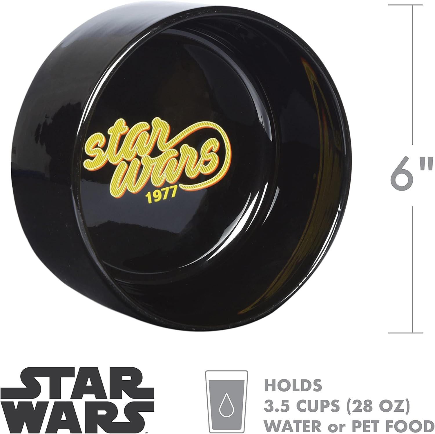Star Wars 1977 Logo Dog Bowl, 6 Inch | Star Wars Dog Food Bowl Holds up to 3.5 Water, Dry Food, or Wet Food