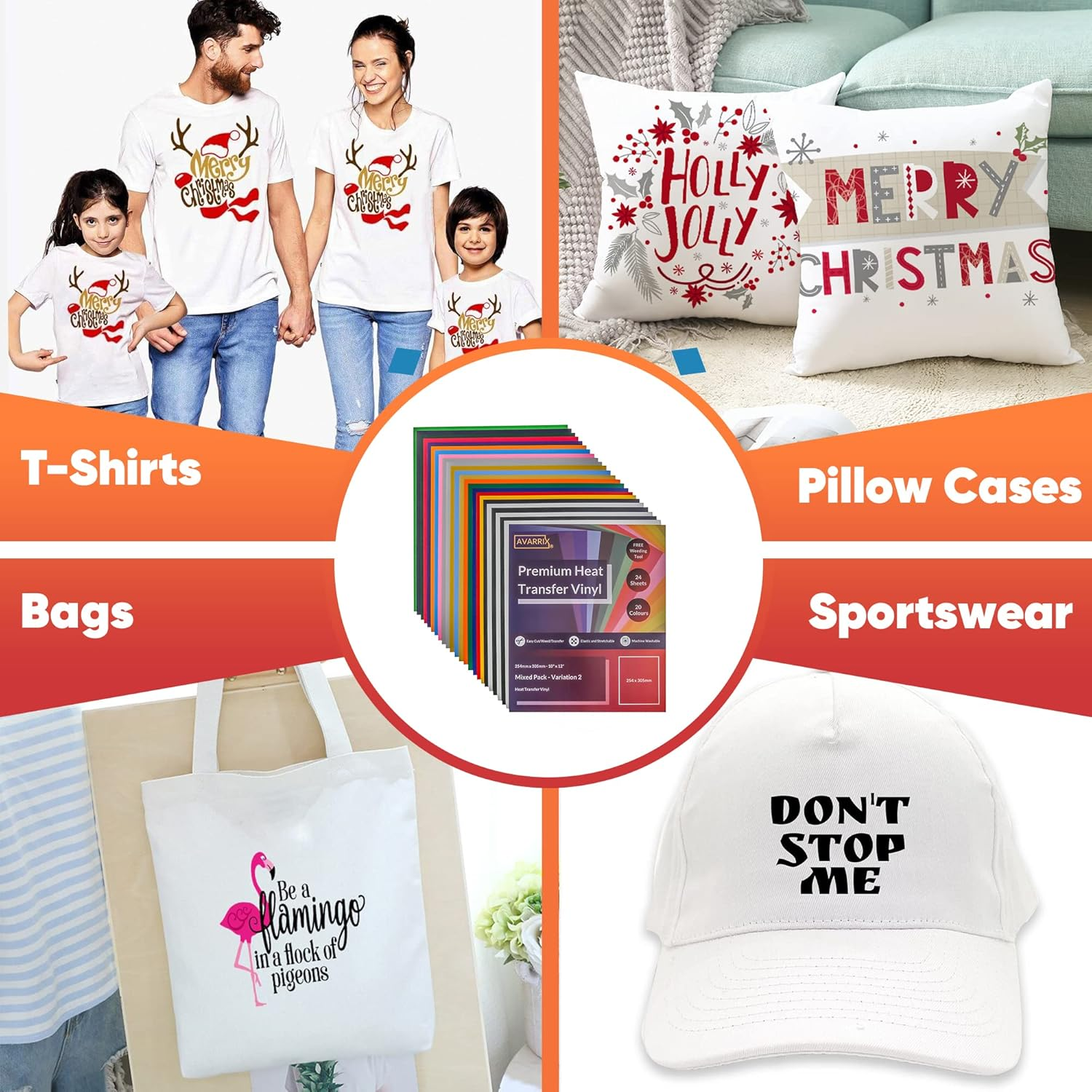 Avarrix Australia HTV Heat Transfer Vinyl Stickers - 10"X12" - 24 Sheets Pack - 20 Colours - Iron on Variety Bundle for Easy Press Heat Press image number 3