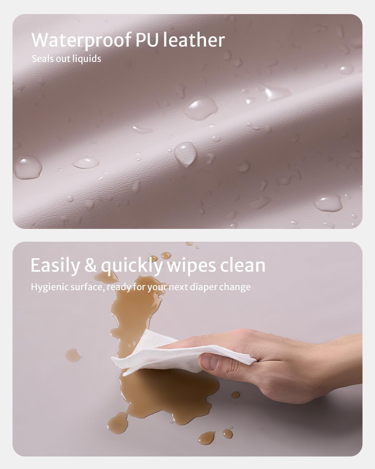 Yunking Vegan Leather Baby Changing Pad with Waterproof & Wipe-Clean PU Cover, Standard Size Cozy Baby Changing Table Pads for Dressers/Tables, Taupe image number 6