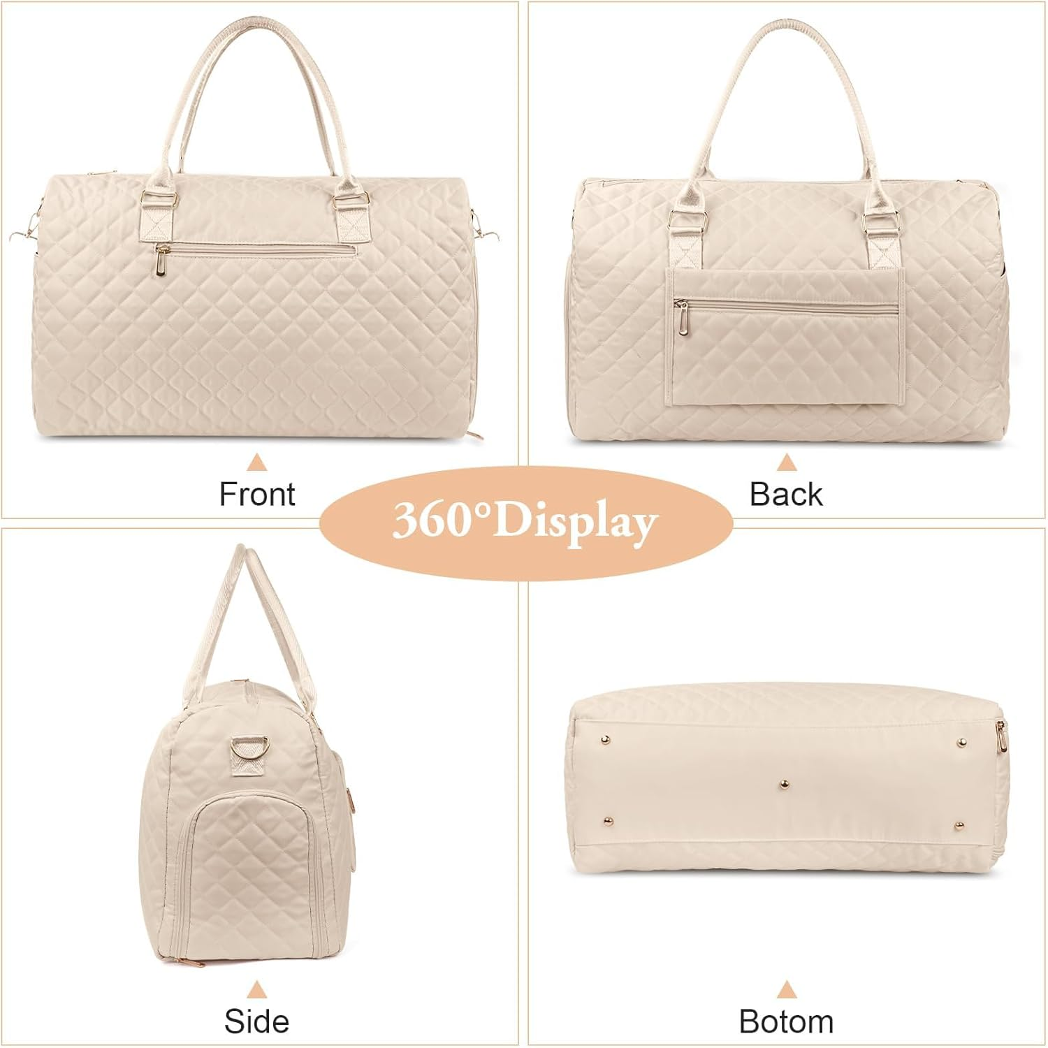 Epzia Women'S 50L Duffle Bag for Travel Gym & Sports - Weekender Carry on Bag with Shoe Compartment, Wet Pocket & Toiletry Bag | Hospital Overnight Bag for Labor Delivery, Travel Duffel Bags Beige image number 6