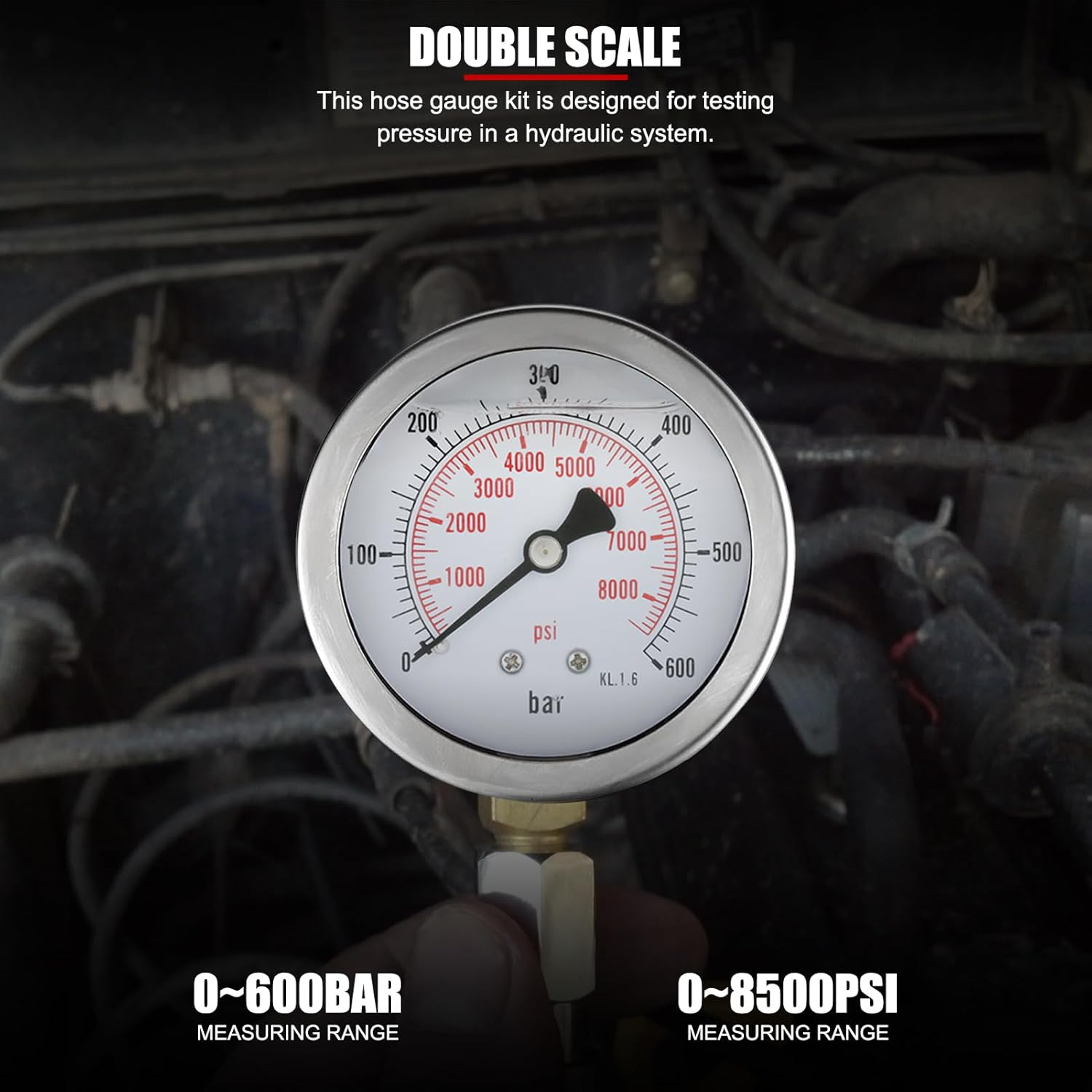 EVTSCAN Hydraulic Pressure Test Kit, with 0 to 600 Bar Pressure Gauge and 4.9Ft High-Pressure Hydraulic Hose, for Machinery, Automotive, Industrial image number 2