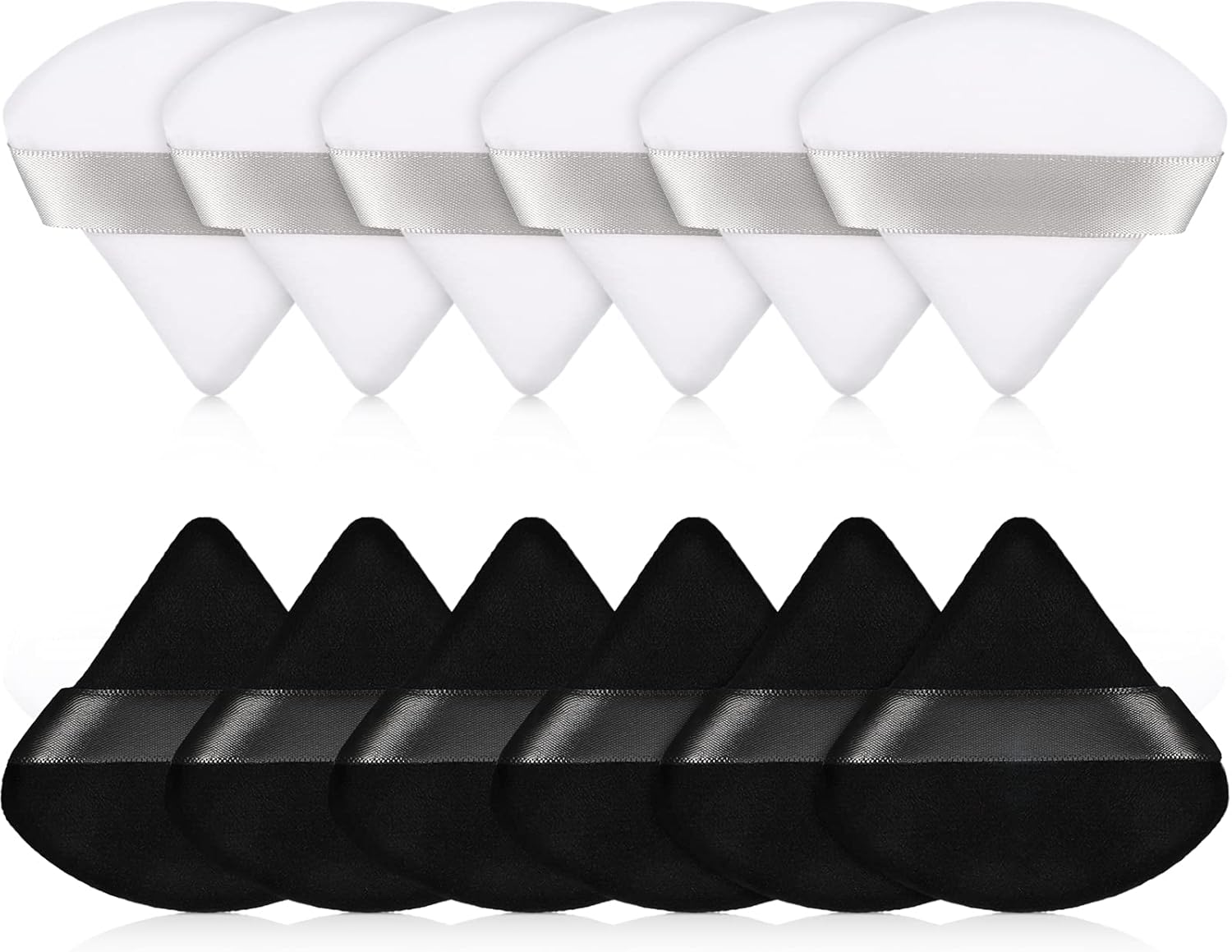Maitys 12 Pcs Powder Puff Triangle for Face Makeup Cosmetic Loose Powder Puff Velour Soft Body Washable Reusable Foundation Sponge Wet Dry Makeup Tool for Women(Small,Black, Gray)