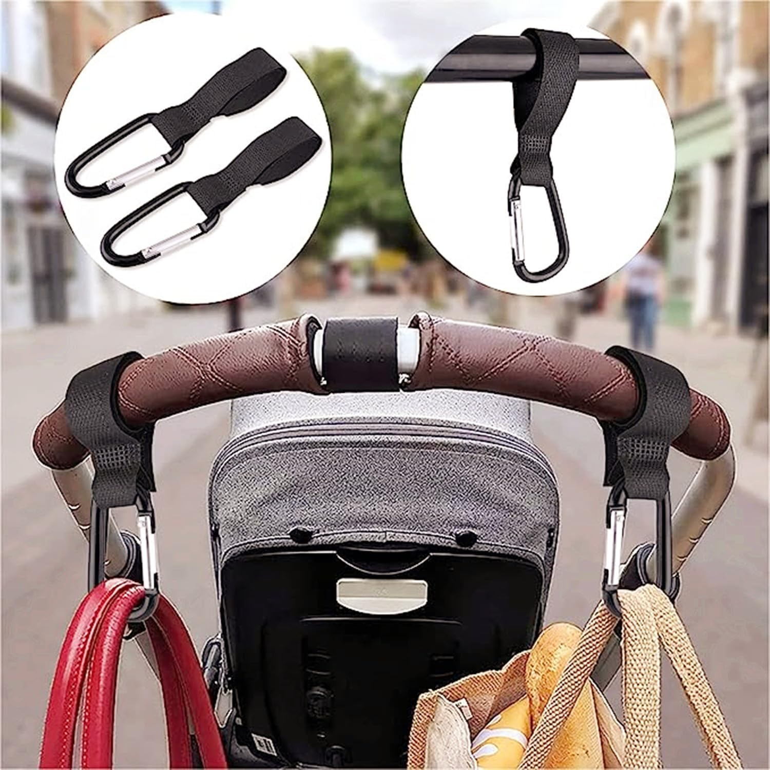 4 PCS Buggy Clips Hooks Baby Bag Clips,Pushchair Hooks,Pram Clips Adjustable Stroller Hooks for Hanging Baby Diaper Bags Change Bag, Multipurpose Hooks for Backpack, Shopping Bags, Purse (Black)