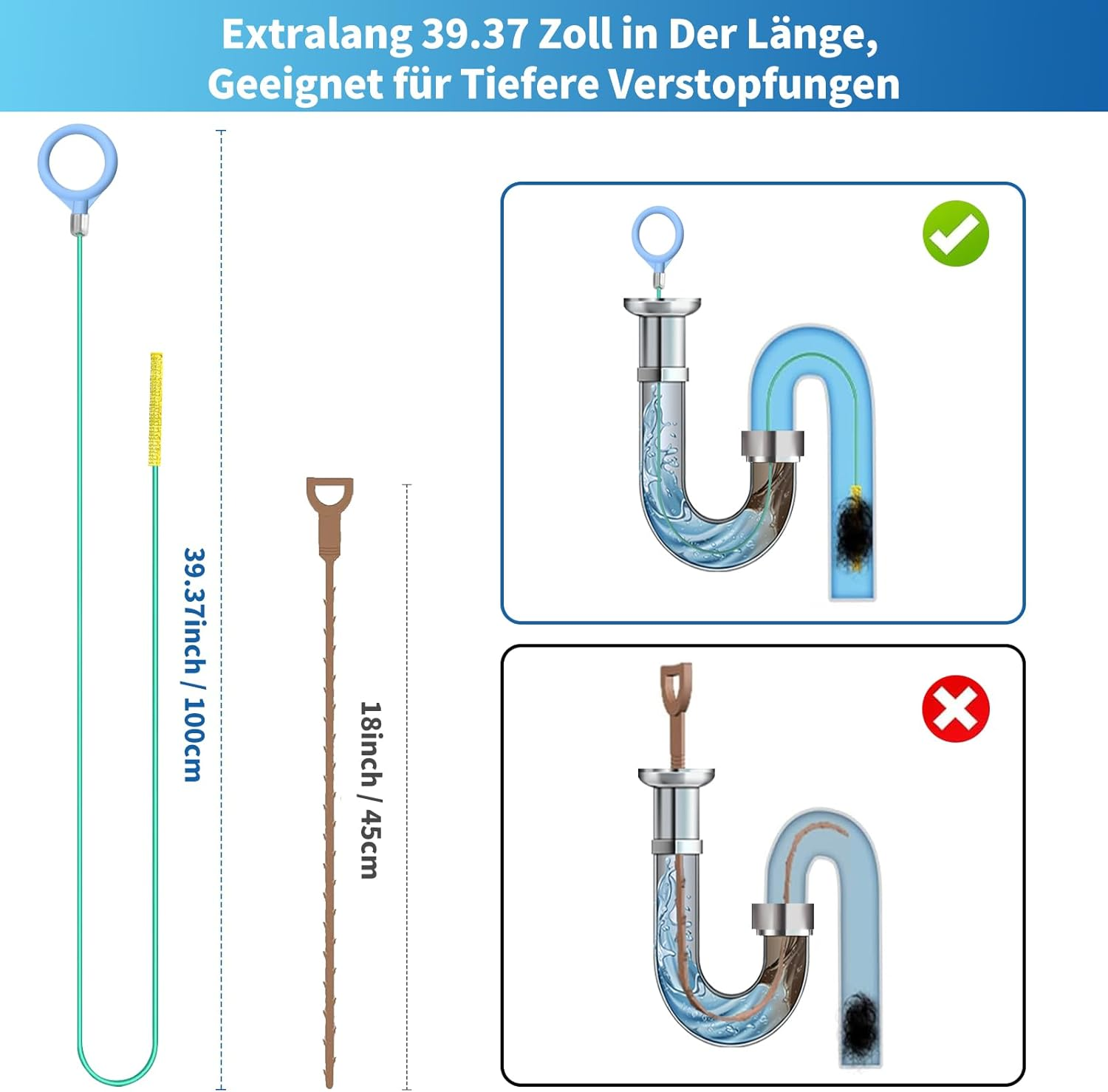 Drain Cleaner Spiral Pack of 5 Pipe Cleaning Spiral Sticks 100 Cm Drain Spiral Hair Catcher Drain Snake Anti-Break Steel Nylon Coating Pipe Cleaning Brush for Kitchen Bathroom Sewers - Pack Of 10. image number 3